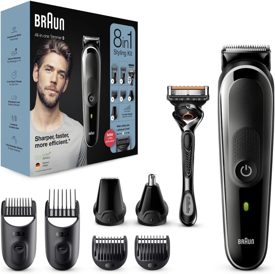 Braun All-in-One Trimmer 5 - Multi-Grooming Kit for Face, Hair & Body | Precision Trimming for Beards, Head Shaving & Body Grooming | Perfect for Travel & Home Use