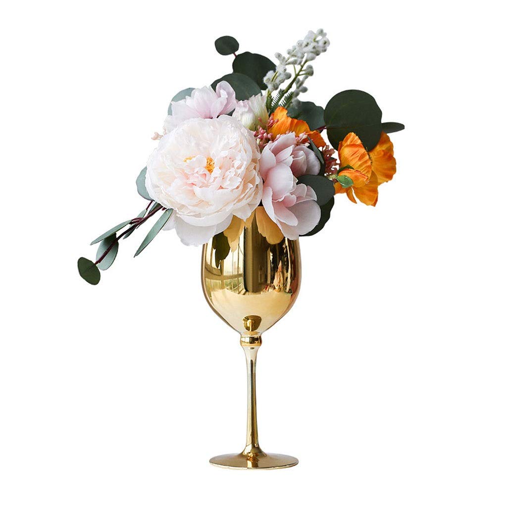 Luxury Artificial Flowers with Wine Glass Vase Set - Elegant Fake Flower Decor for Living Room, Wedding, Party - Home & Event Decoration