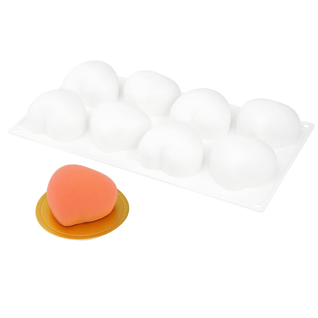 Restaurantware Pastry Tek 8-Cavity Heart Molds - 10 Oven-Safe Heart Pans, Flexible & Freezer-Safe White Silicone Baking Molds for Easy Release | Perfect for Valentine's Day, Wedding Cakes, Cupcakes & Chocolate Desserts