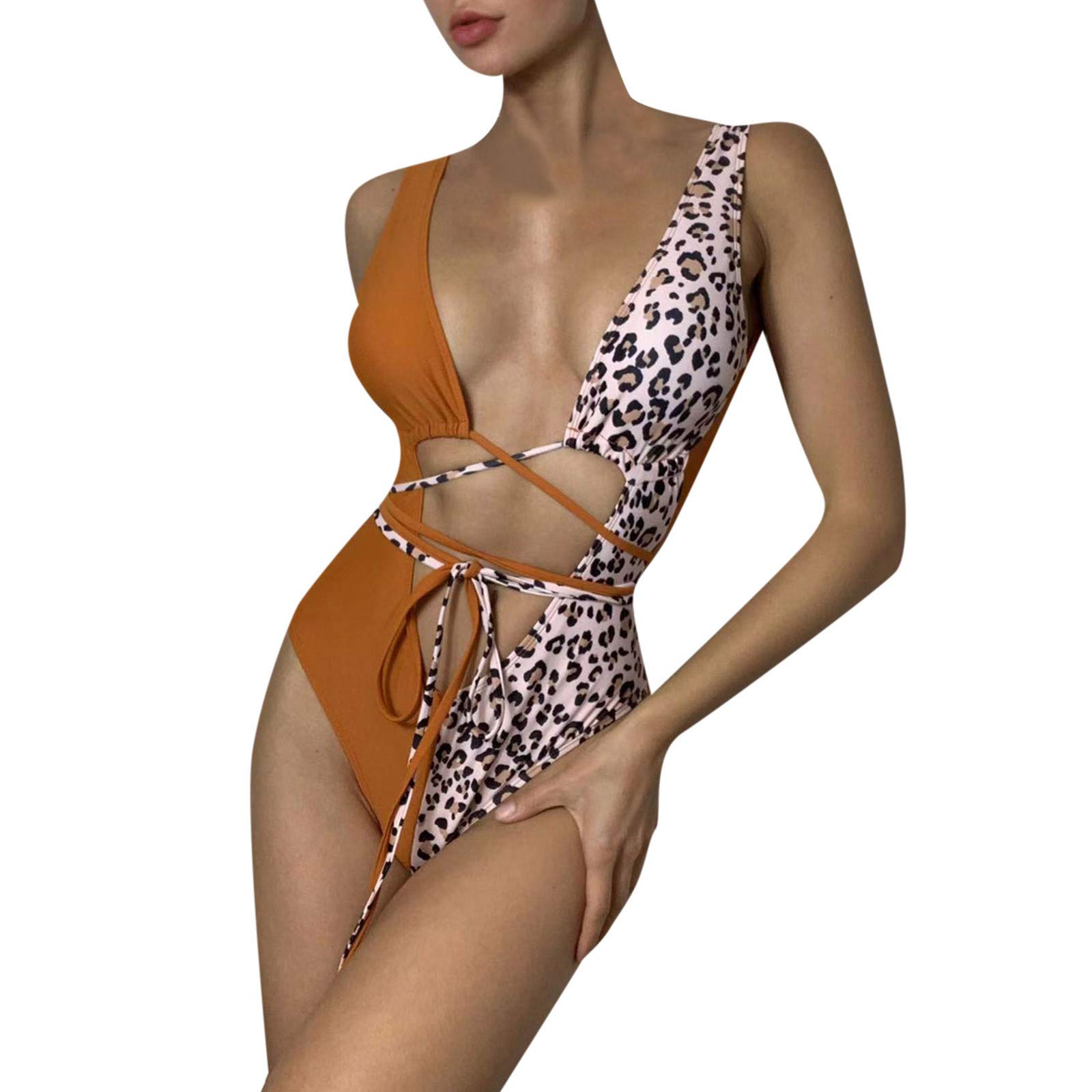 Sexy Lace-Up Halter One-Piece Swimsuit for Women - Contrast Color Thong Swimwear | Beach, Pool & Vacation Swimsuits