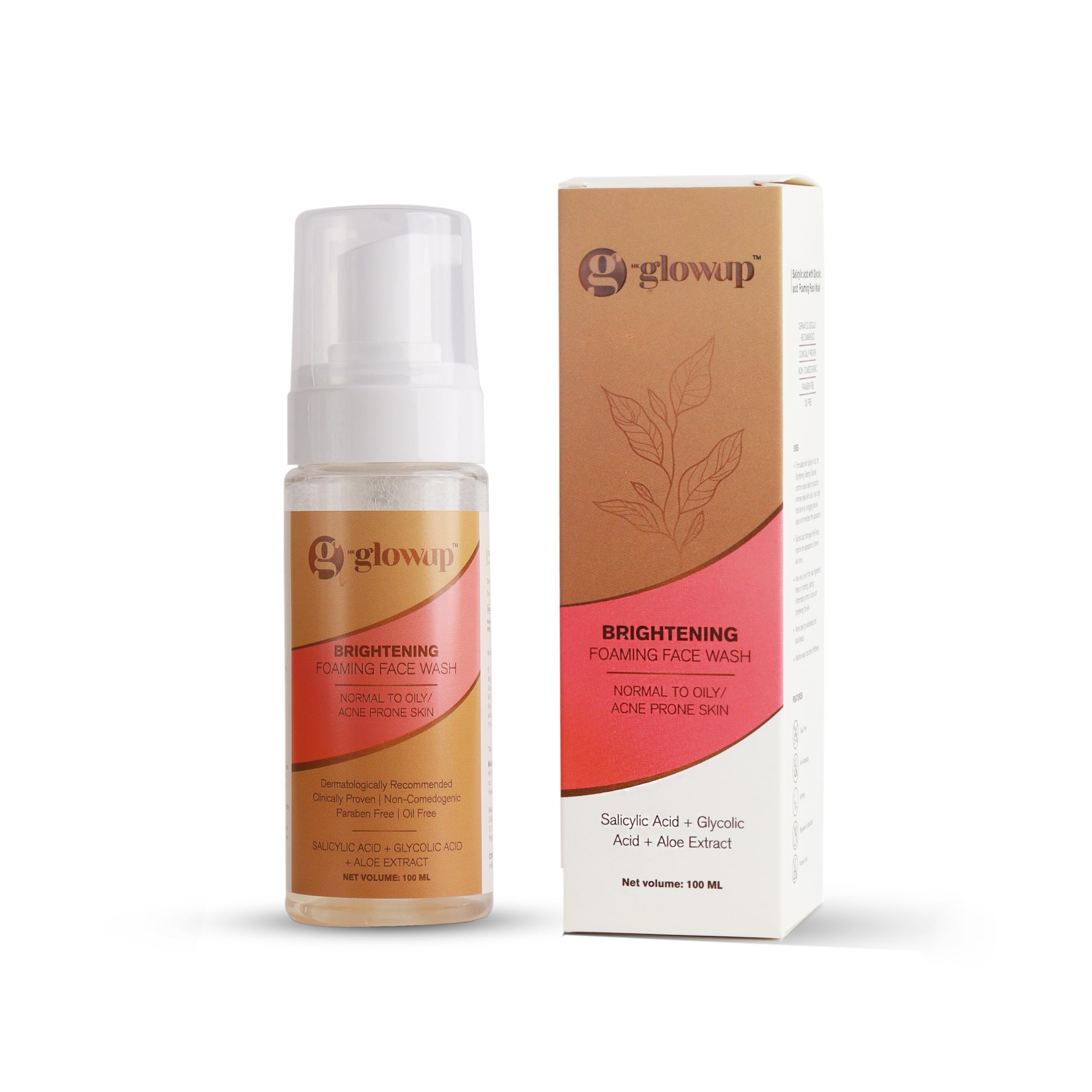 HK Glowup Brightening Foaming Face Wash for Women & Men - Radiant Skin Cleanser for All Skin Types | Deep Cleansing, Oil-Free & Paraben-Free Formula (100ml) | Perfect for Daily Skincare Routine & Achieving Brighter Complexion