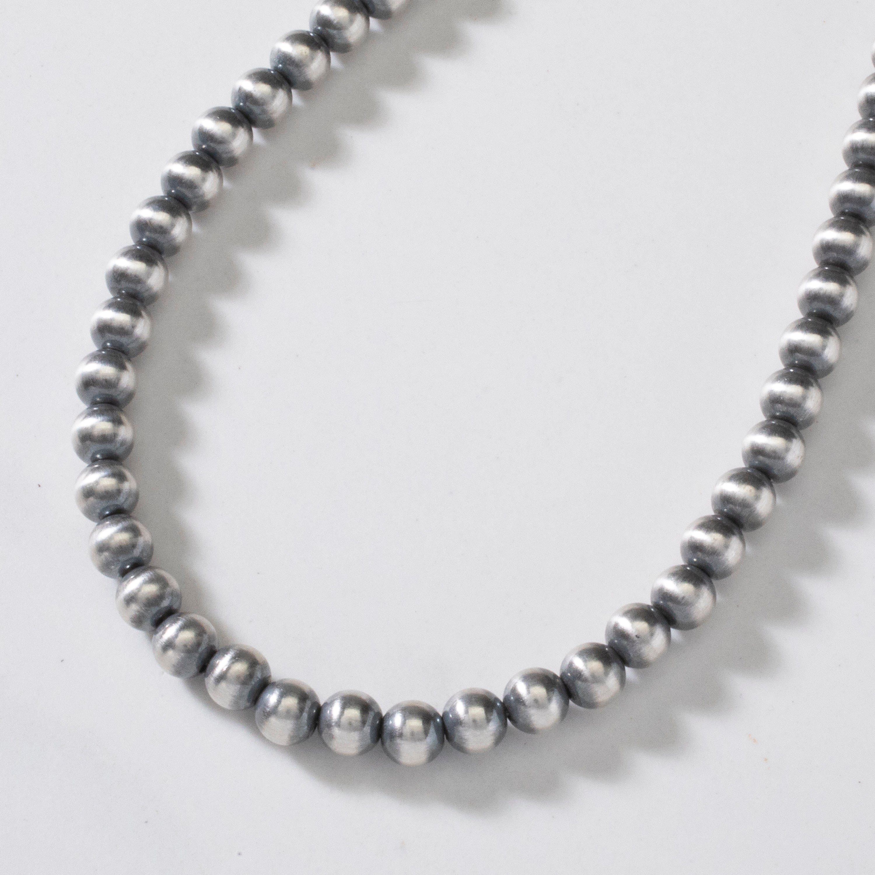 30 Single Strand 6mm Navajo Pearl 925 Sterling Silver Necklace - Handmade Native American Jewelry for Women, Boho Style Beaded Necklace for Casual Wear & Special Occasions