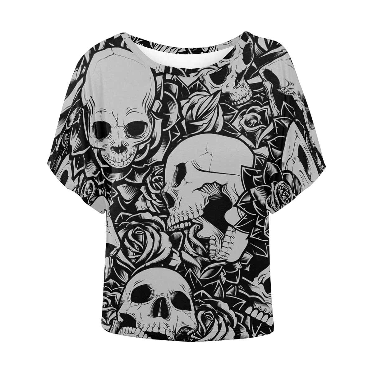 INTERESTPRINT Women's Short Sleeve Casual T-Shirt - Batwing Blouse with Black & White Tree Skull Print (XS-4XL) | Perfect for Everyday Wear, Parties & Street Style Fashion