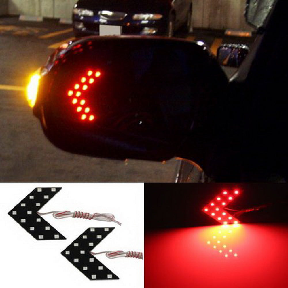2 Pack Red 14 SMD LED Arrow Lights - Universal Car Side Mirror Turn Signal Blinker Replacement - Waterproof & Durable for Enhanced Night Driving Safety