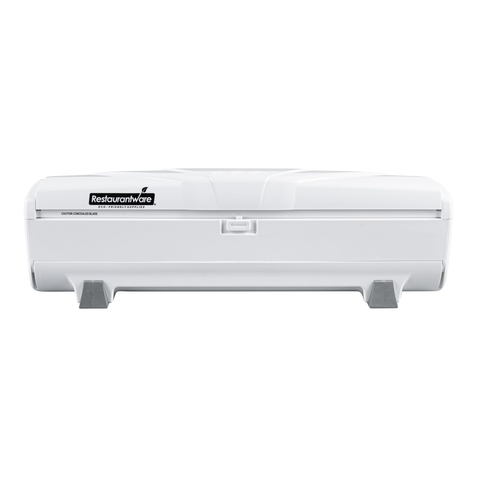 Restaurantware RW Base Food Wrap Dispenser with Cutter - Refillable Cling Wrap & Aluminum Foil Dispenser for 12” to 18” x 2000’ Rolls - Press Down & Cut System with Sharp Blade - White Plastic - Perfect for Restaurants, Catering & Home Kitchen Storage