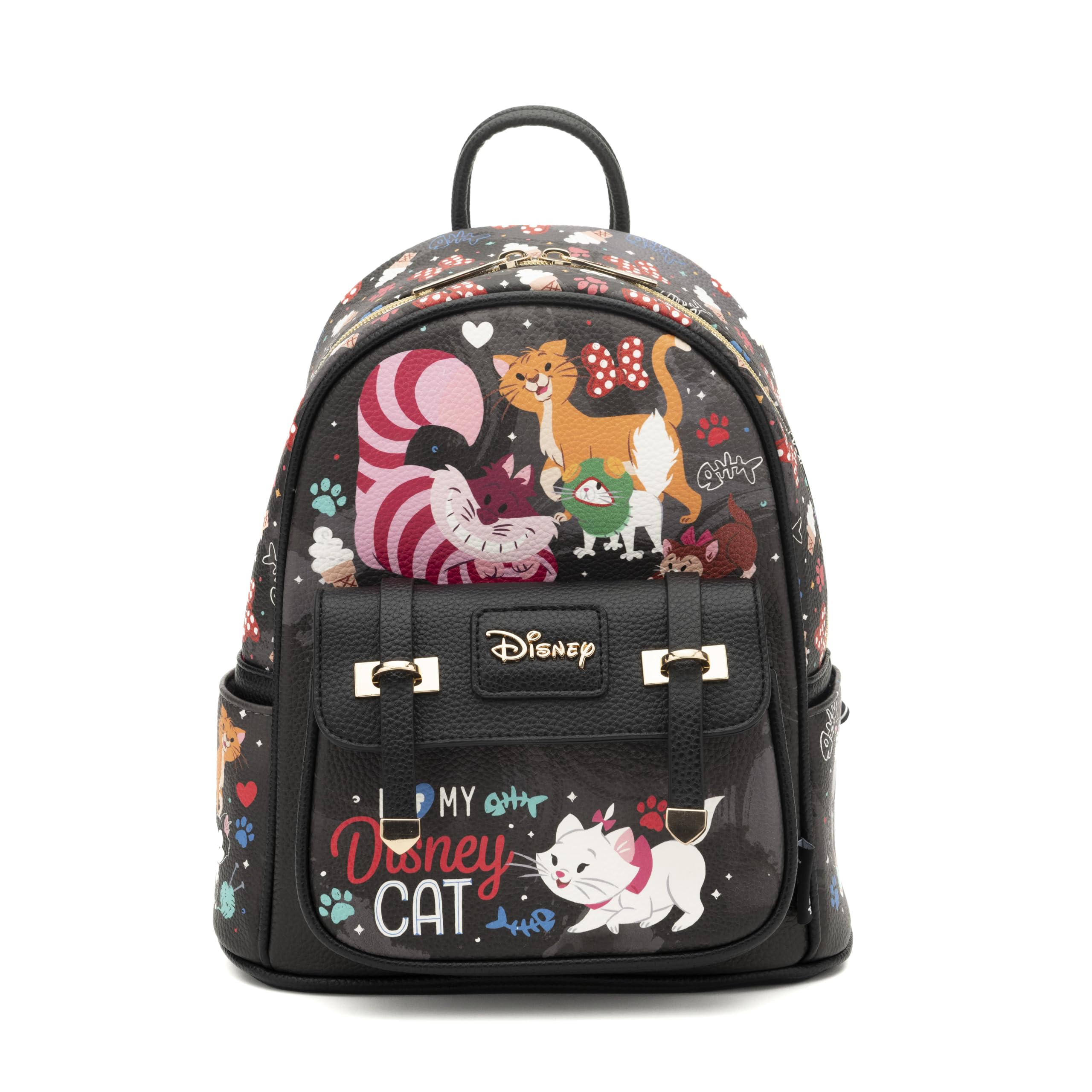 Disney Cats 11 Inch Vegan Leather Mini Backpack for Women - Stylish Black Purse for School, Travel & Everyday Use