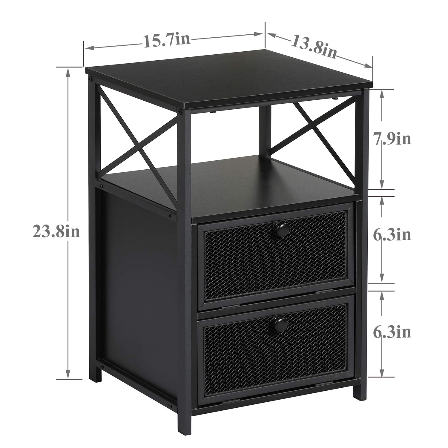 VECELO 2-Piece Modern End Side Table Set with Storage Space & Door - Nightstand for Bedroom, Living Room, Lounge - Antique Black Finish | Perfect for Small Spaces, Apartment Decor & Guest Room Essentials