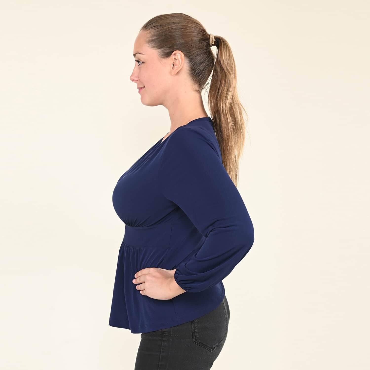 SHOP LC DELIVERING JOY TAMSY Women's Navy Blue Long Sleeve Blouse - Breathable & Quick-Dry Comfort Shirt Size M - Perfect for Work, Office & Casual Wear - Great Birthday Gift for Her