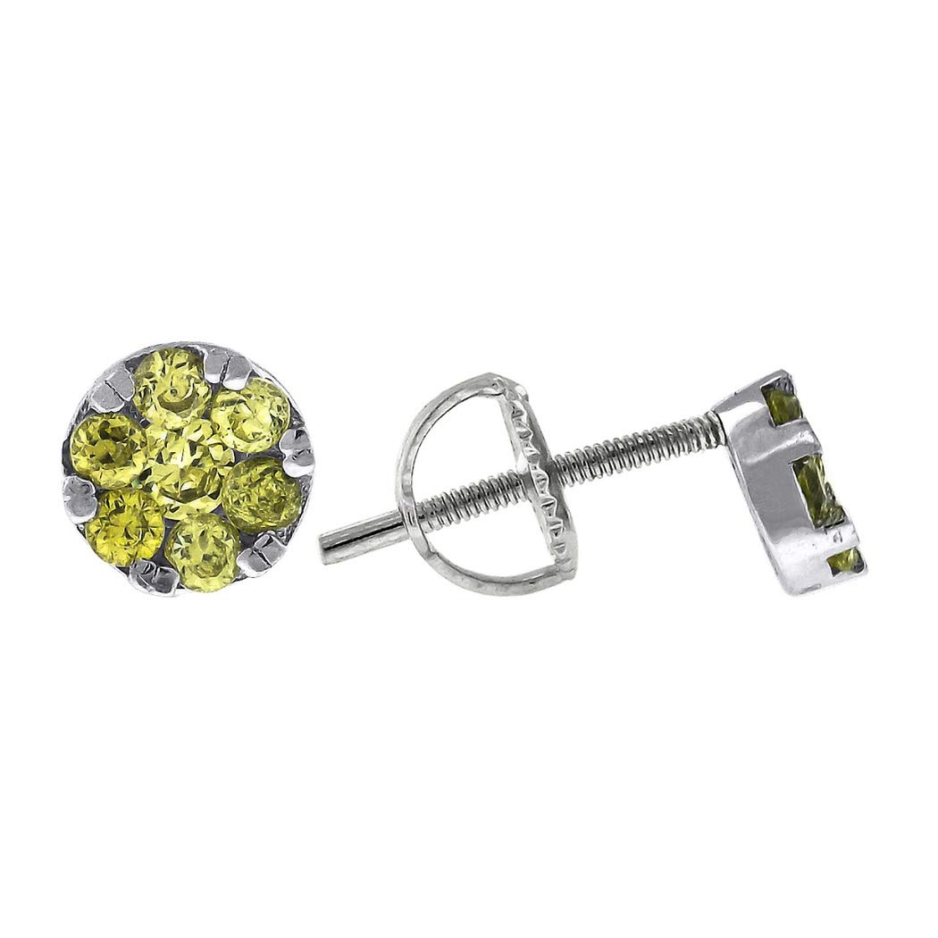 925 Sterling Silver Yellow Round CZ Stud Cluster Flower Earrings for Women - 5.5x5.5mm Fashion Stud Earrings - Perfect for Daily Wear, Parties & Gifts