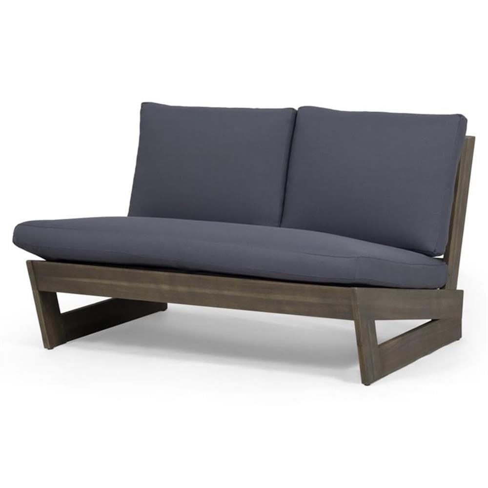 Waterproof Outdoor Patio Wood Loveseat with Gray Cushion - Perfect for Garden, Backyard, Poolside & Balcony Relaxation