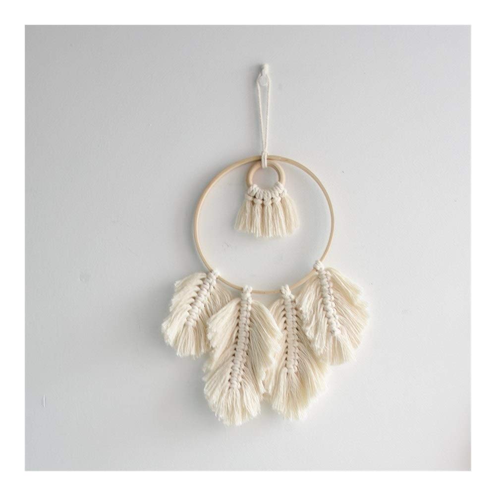 Handwoven Macrame Wall Hanging with Feathers - Boho Home Decor, Car Accessory & Tapestry for Living Room, Bedroom, Nursery and Office Decoration