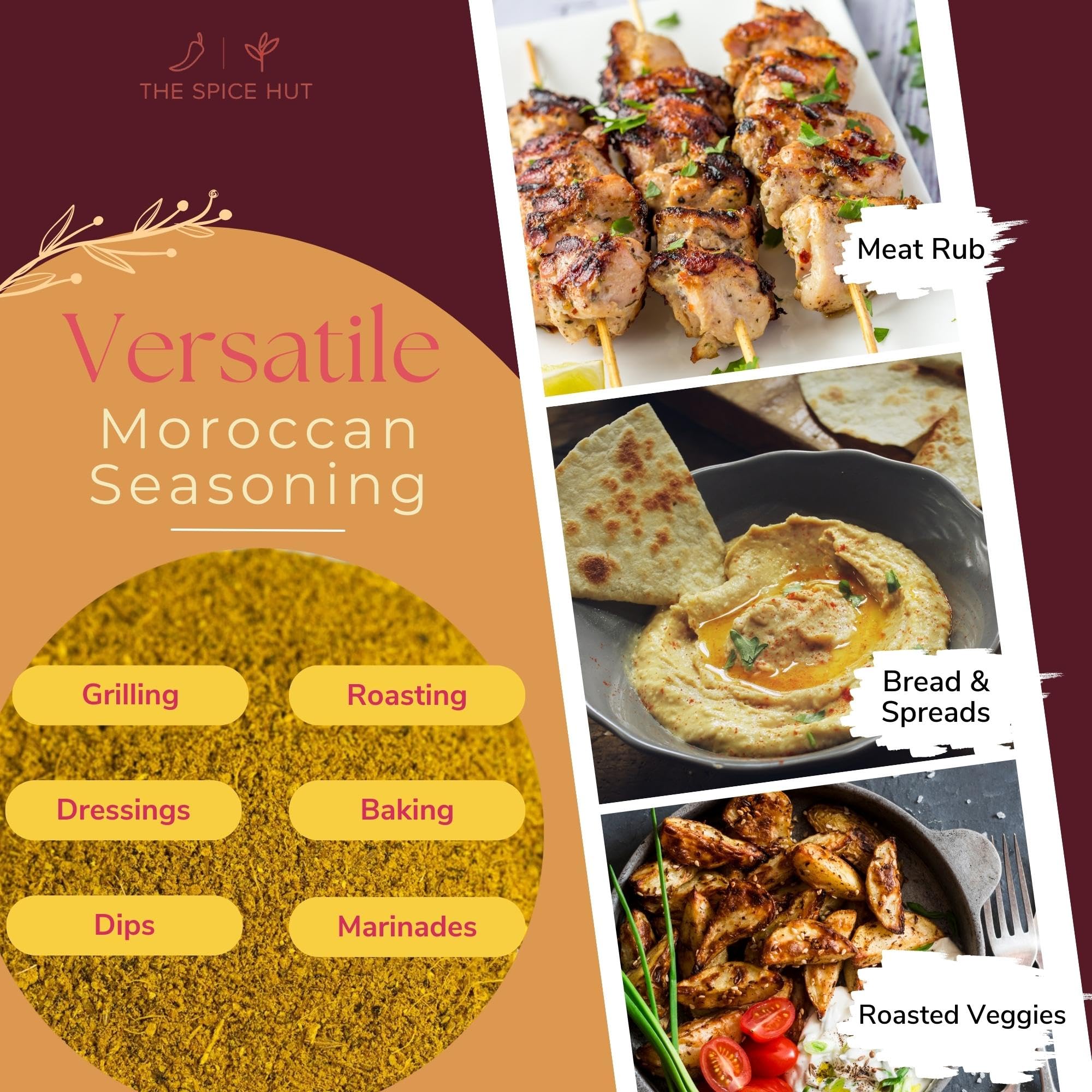 Organic Moroccan Seasoning Blend - Mediterranean Spice Mix for Meat, Vegetables & Chicken | 16oz | Perfect for Grilling, Roasting & Meal Prep | The Spice Hut