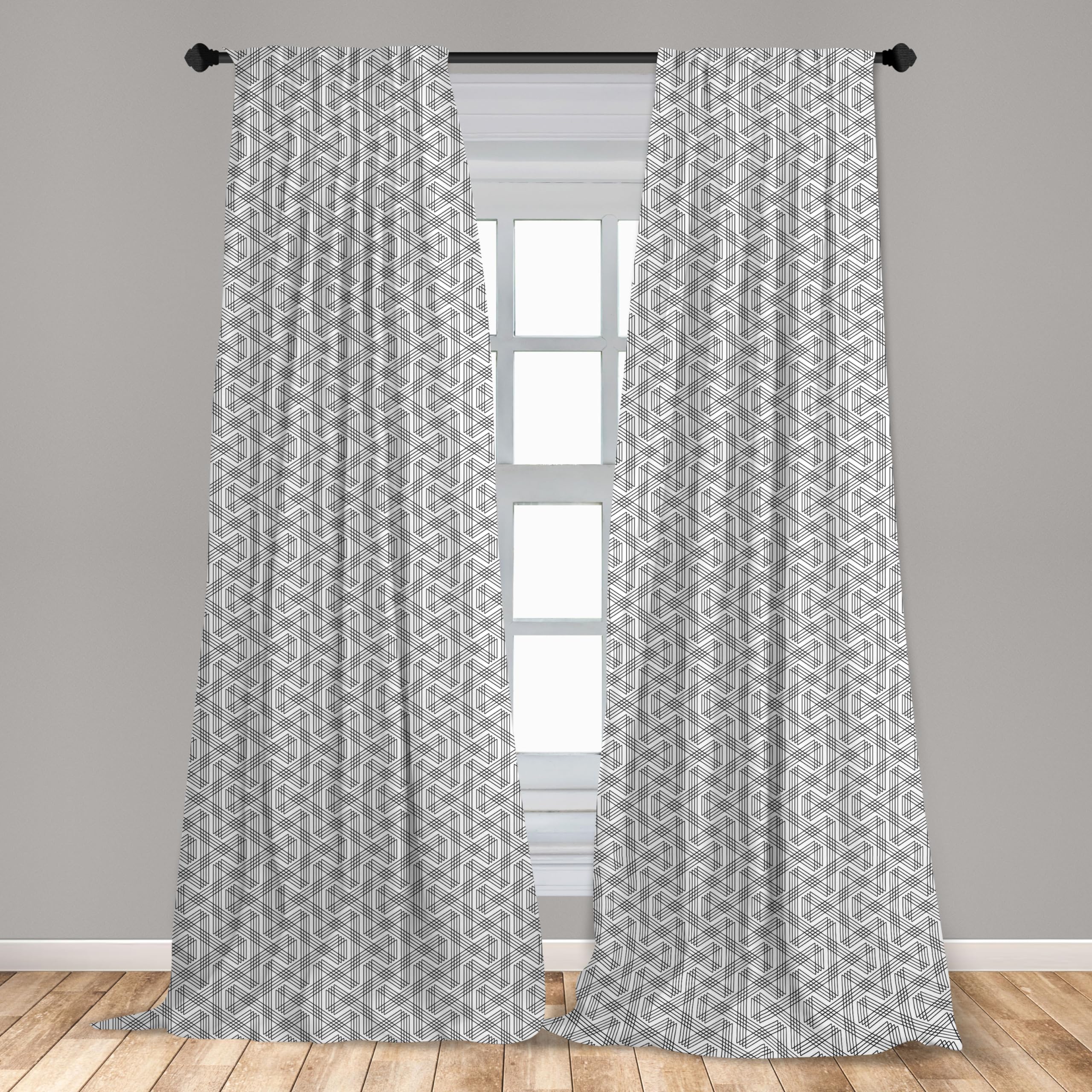 Ambesonne Modern Geometric Black White Curtains - Minimalist Zig Zag Striped Abstract Design, Urban Art Deco Window Treatments (2 Panels, 28