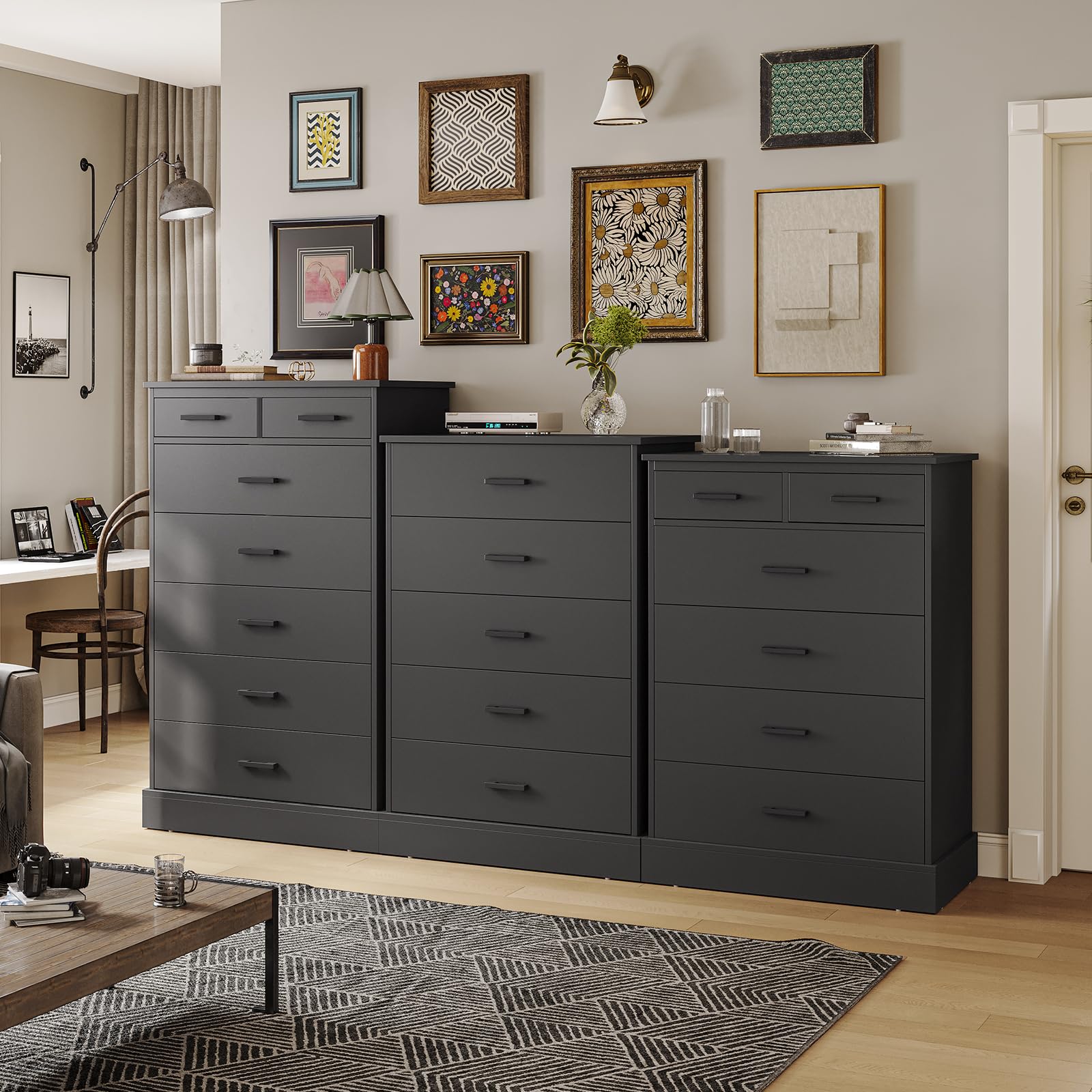 Hasuit 6-Drawer Black Wood Dresser for Bedroom - Large Capacity Storage Cabinet & Clothes Organizer - Tall Chest of Drawers for Hallway, Entryway | Perfect for Bedroom Storage, Closet Organization & Entryway Décor