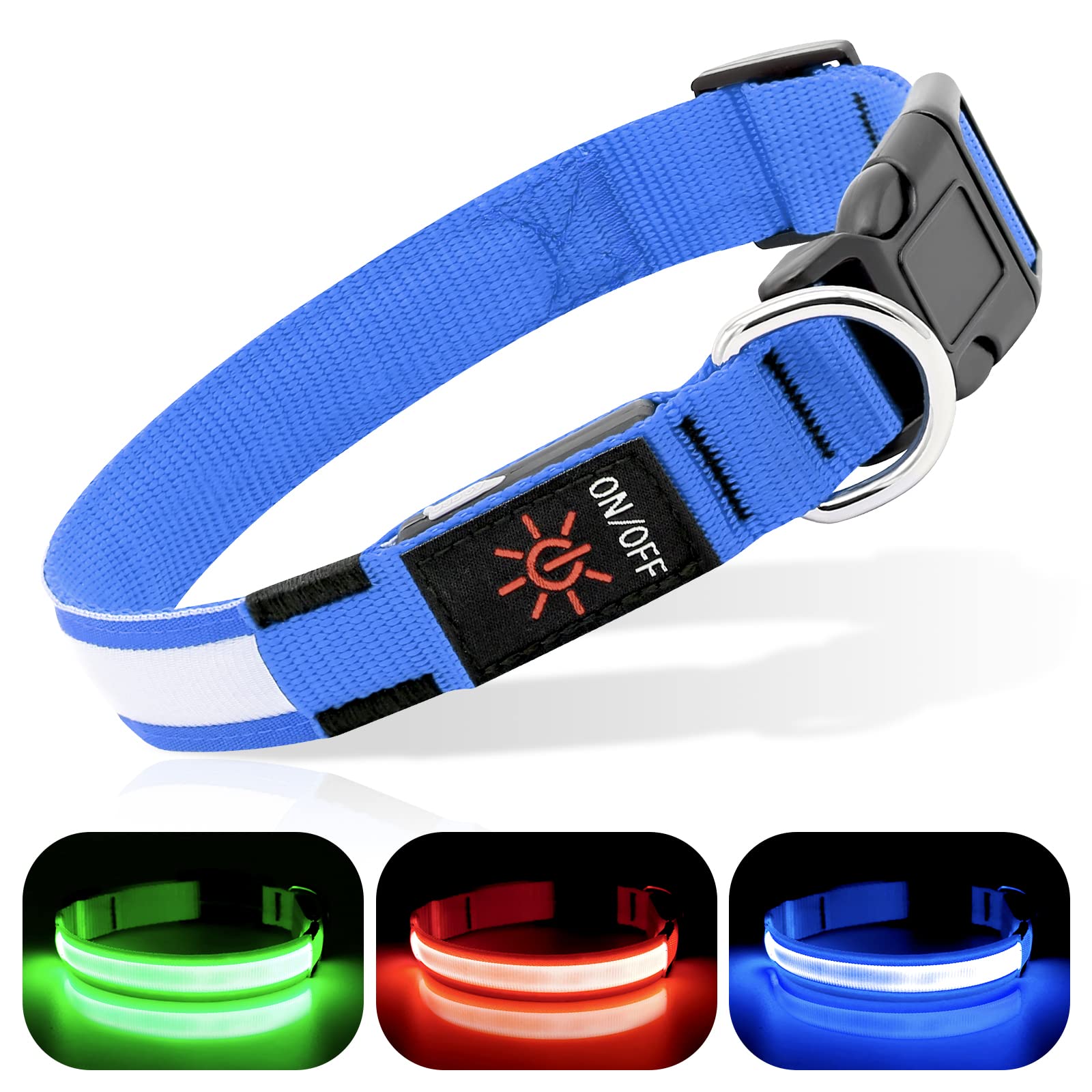 BSEEN Rechargeable LED Dog Collar with Reflective Strip - Waterproof Glow in The Dark Pet Collar for Night Walking, Safety Visibility for Small Dogs (Royal Blue) - Perfect for Evening Jogs, Camping & Outdoor Adventures