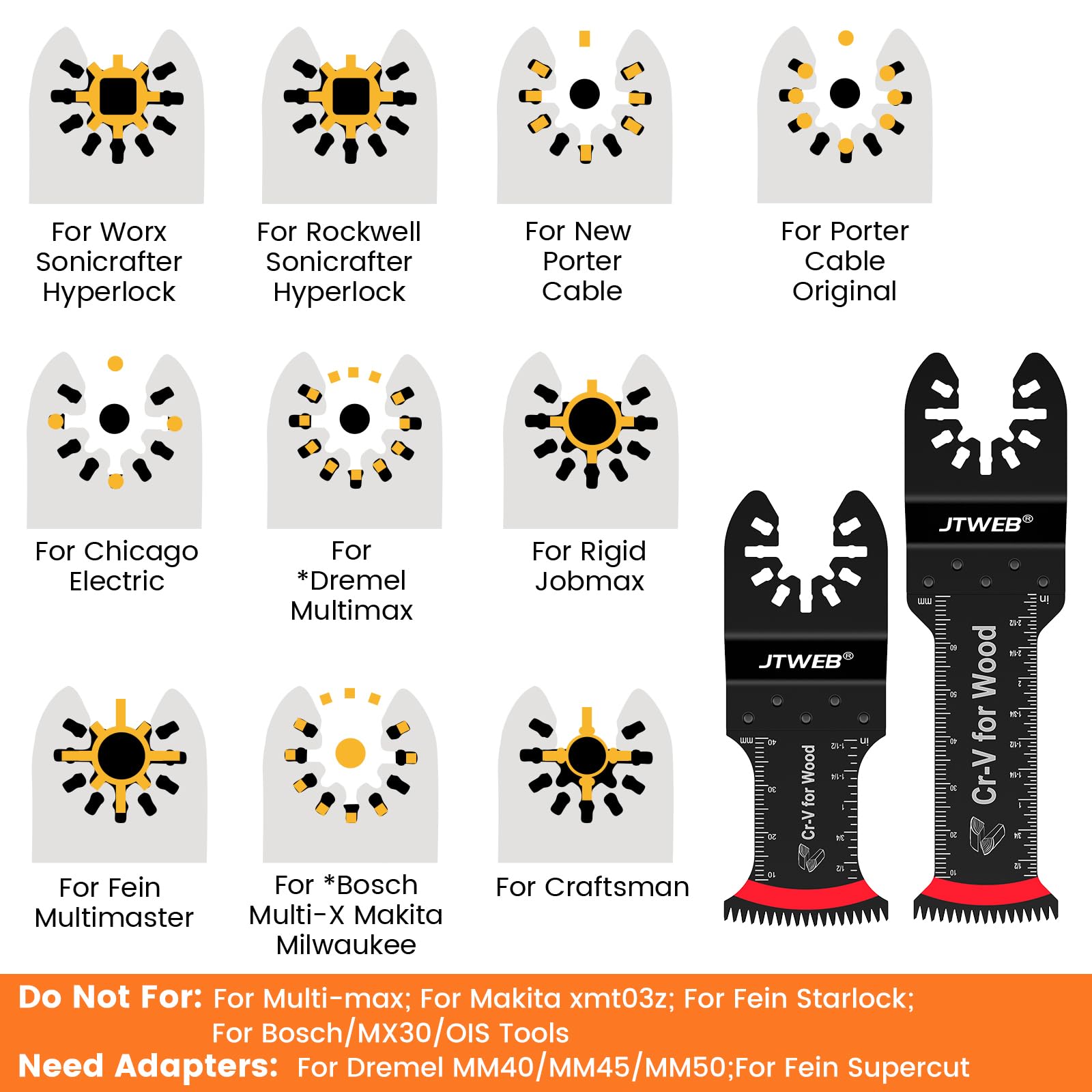 JTWEB 12PCS Japanese Tooth Oscillating Saw Blades Kit - Standard & Extra-Long Arc-Shaped Blades for Wood, Plastic Cutting - Compatible with Power Oscillating Multi-Tools - Perfect for DIY Projects, Home Renovation & Woodworking