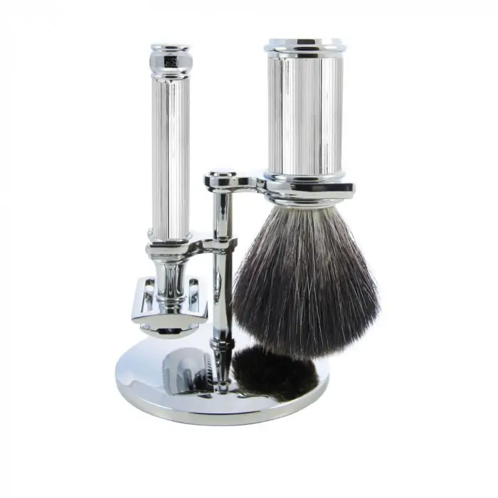 Edwin Jagger Chrome Plated 3-Piece Double Edge Safety Razor Set with Black Synthetic Shaving Brush - Perfect for Men's Wet Shaving & Grooming Routine
