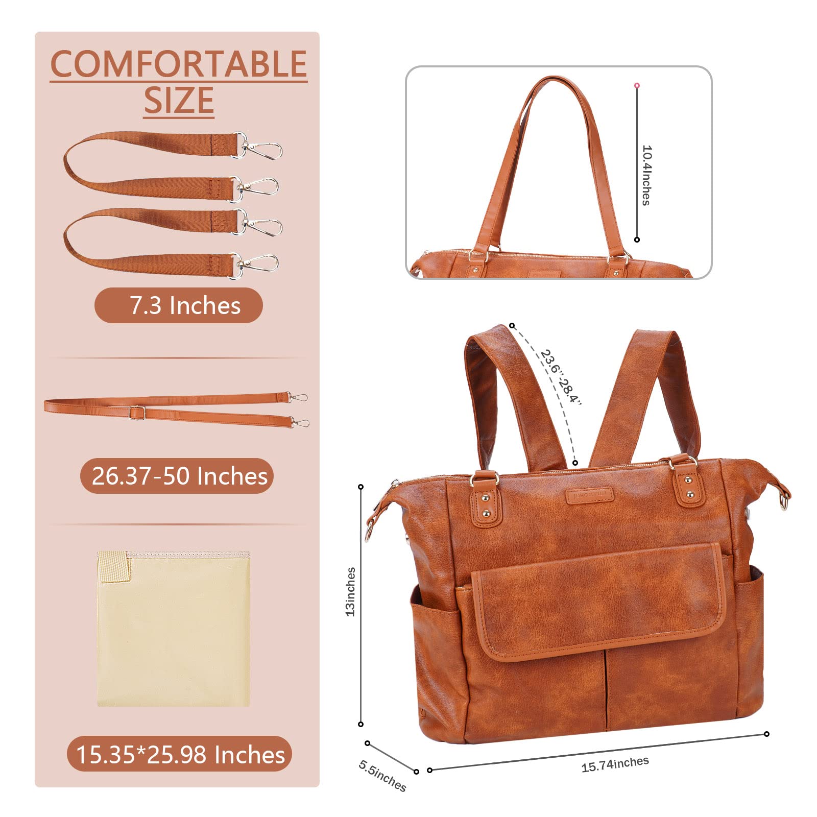 Johomviin Stylish Leather Diaper Bag Backpack for Moms & Dads - Large Waterproof Baby Travel Tote with Multiple Pockets | Perfect for Daycare, Family Outings & Airplane Travel with Toddlers