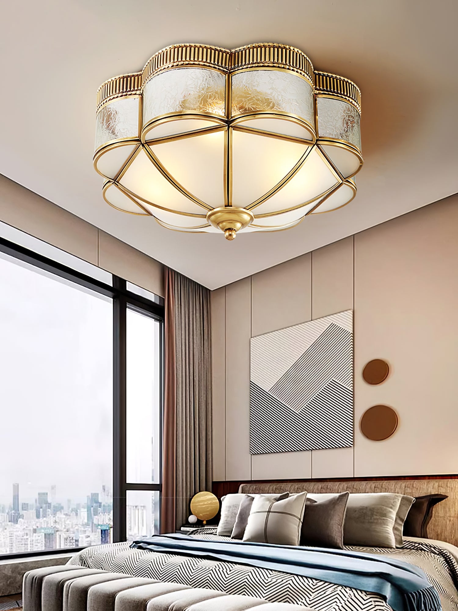 Brass Dome Flush Mount Ceiling Light Fixture - Vintage Industrial Style for Living Room, Bedroom, or Kitchen Lighting