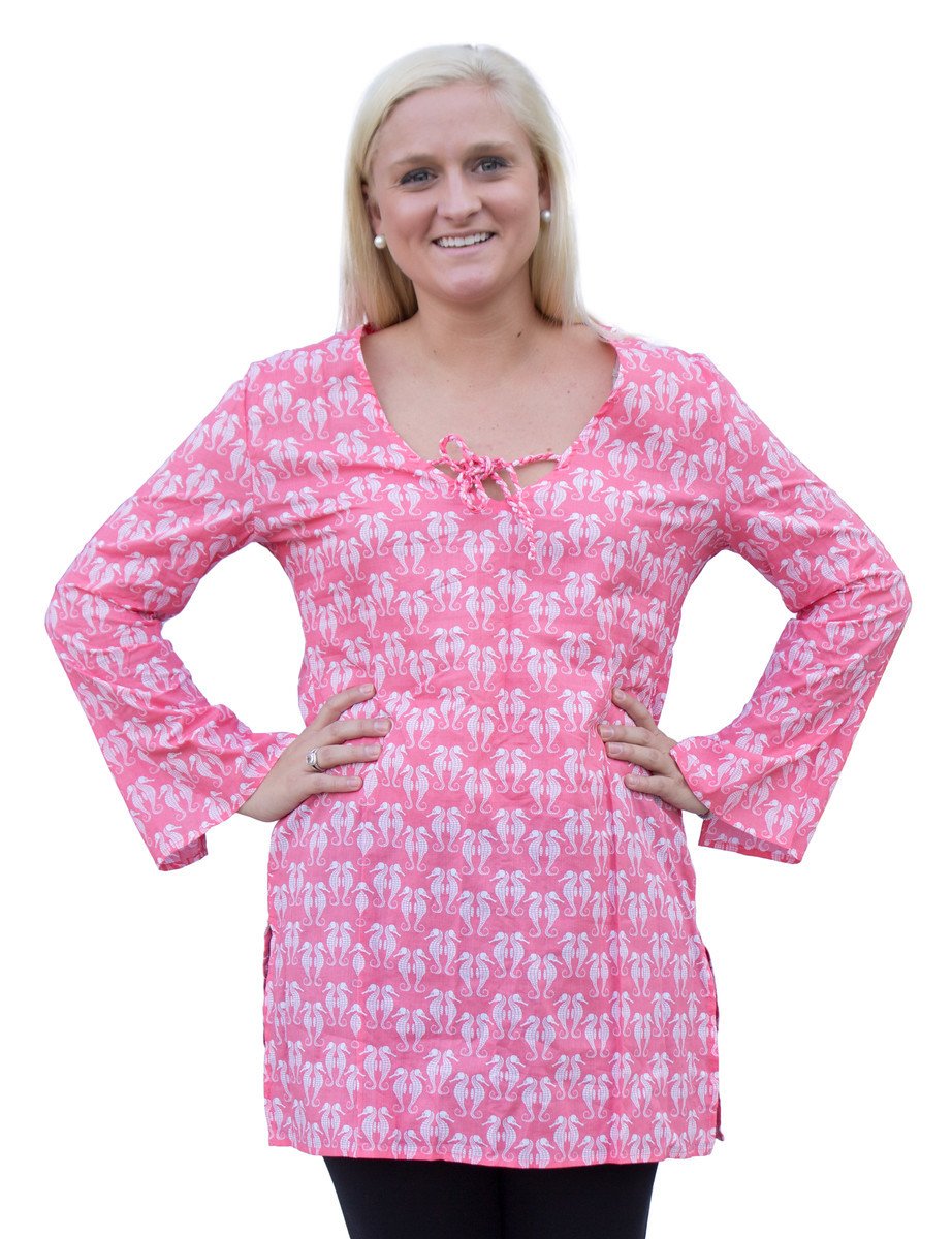 Mud Pie Women's Sherbet Fizz Seahorse Tunic Cover-up - Lightweight Beach Pool Dress for Summer Vacation and Resort Wear