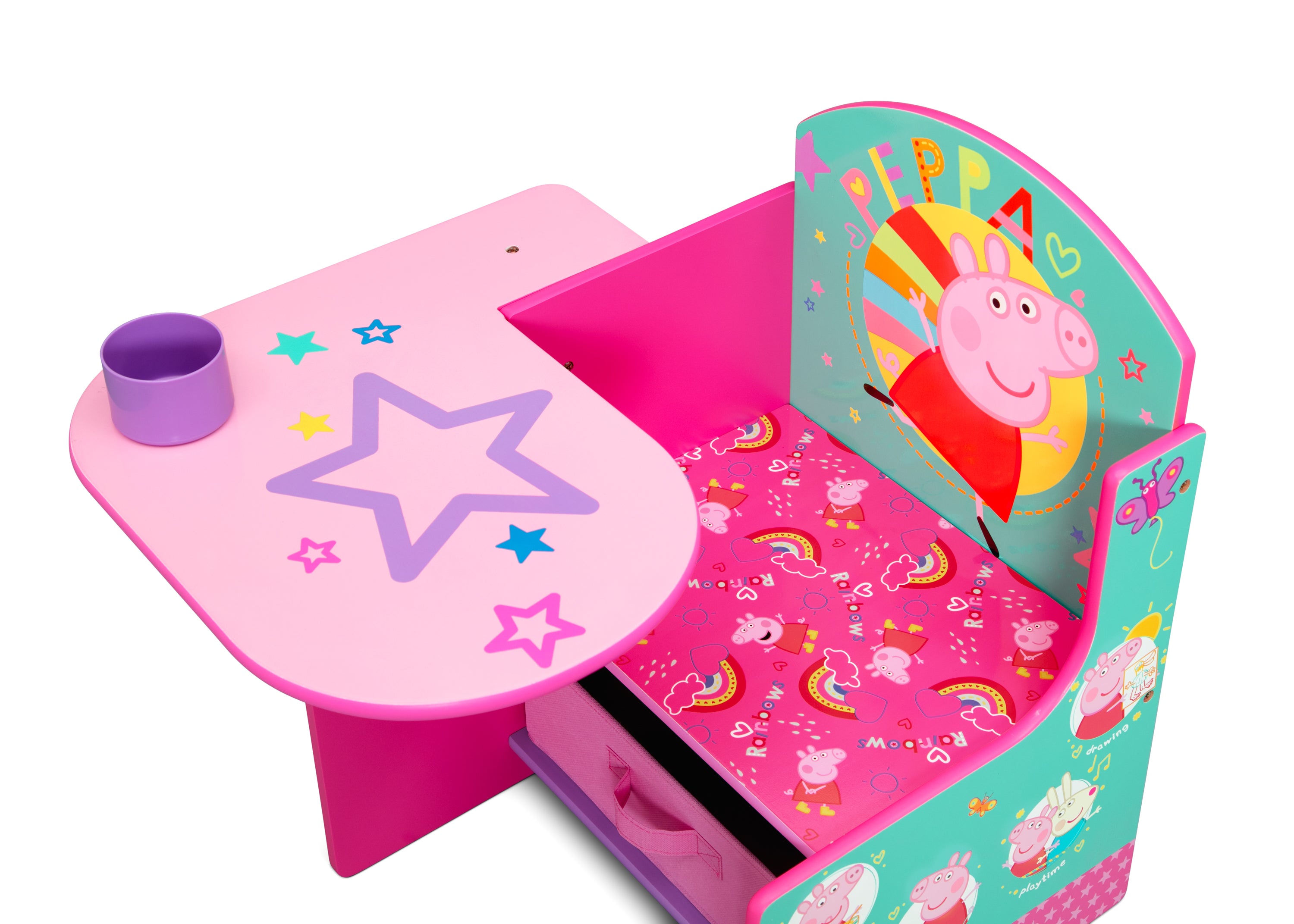 Peppa Pig Big Adventures Kids Chair Desk with Storage Bin - Study & Play Furniture for Toddlers & Preschoolers - Perfect for Bedroom, Playroom or Homeschooling