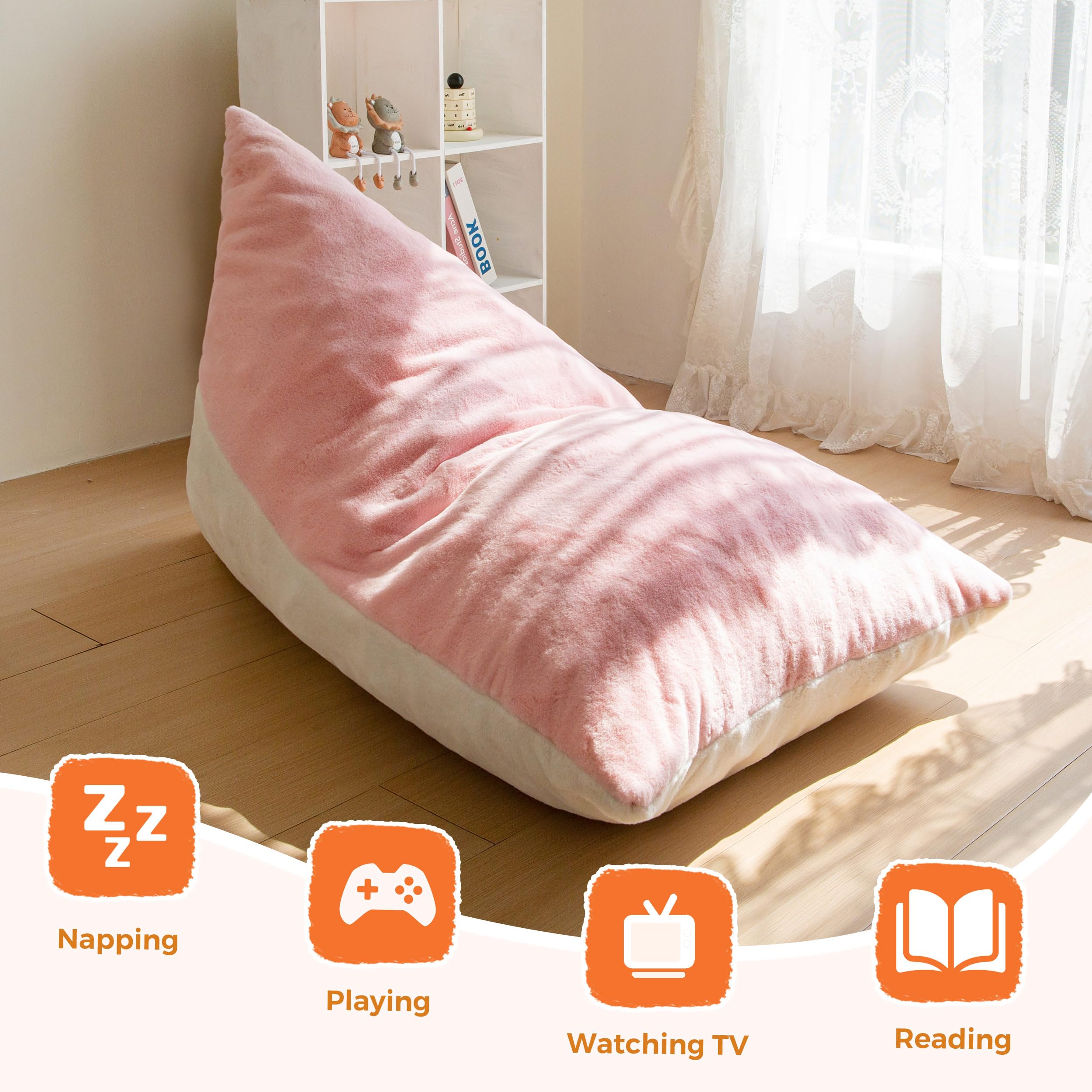 MAXYOYO Kids Bean Bag Chair - 2 Tone Handle Design, High Density Foam Floor Lounger for Boys & Girls, Pink & White - Perfect for Bedroom, Playroom & Reading Nook