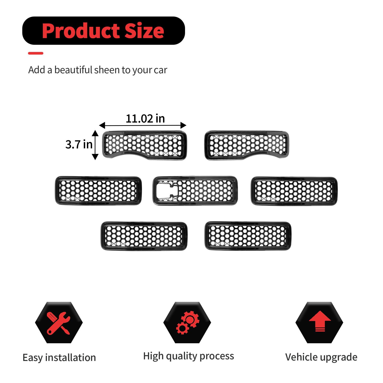 Black Front Grille Mesh Inserts with Camera Grill Decoration | Exterior Accessories for Jeep Wrangler JL/JLU & Gladiator JT (2024+) | Off-Road Protection & Custom Style Upgrade