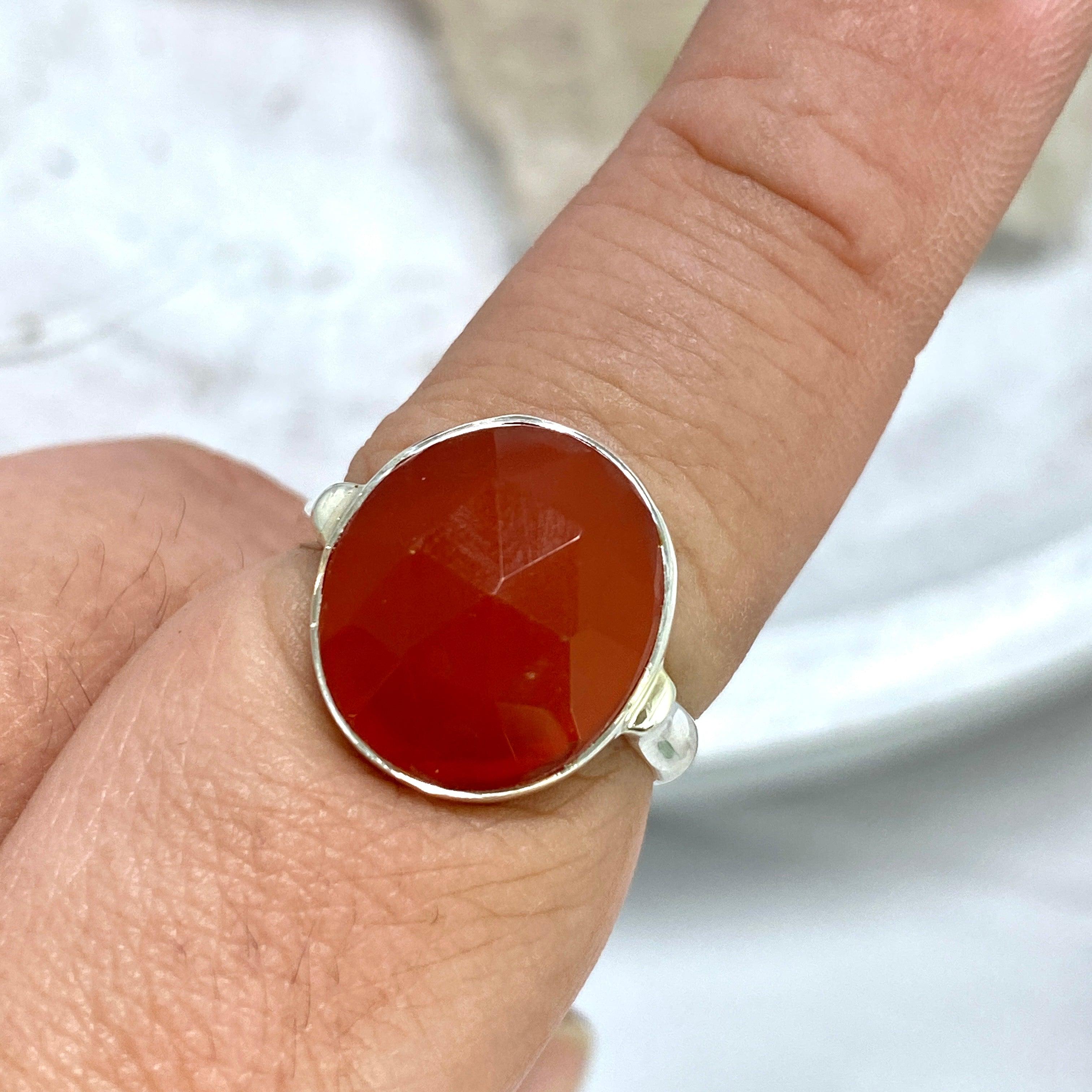 Natural Carnelian Oval Faceted Ring for Women - Size 9, KRGJ2551 - Elegant Jewelry for Weddings, Parties & Everyday Wear