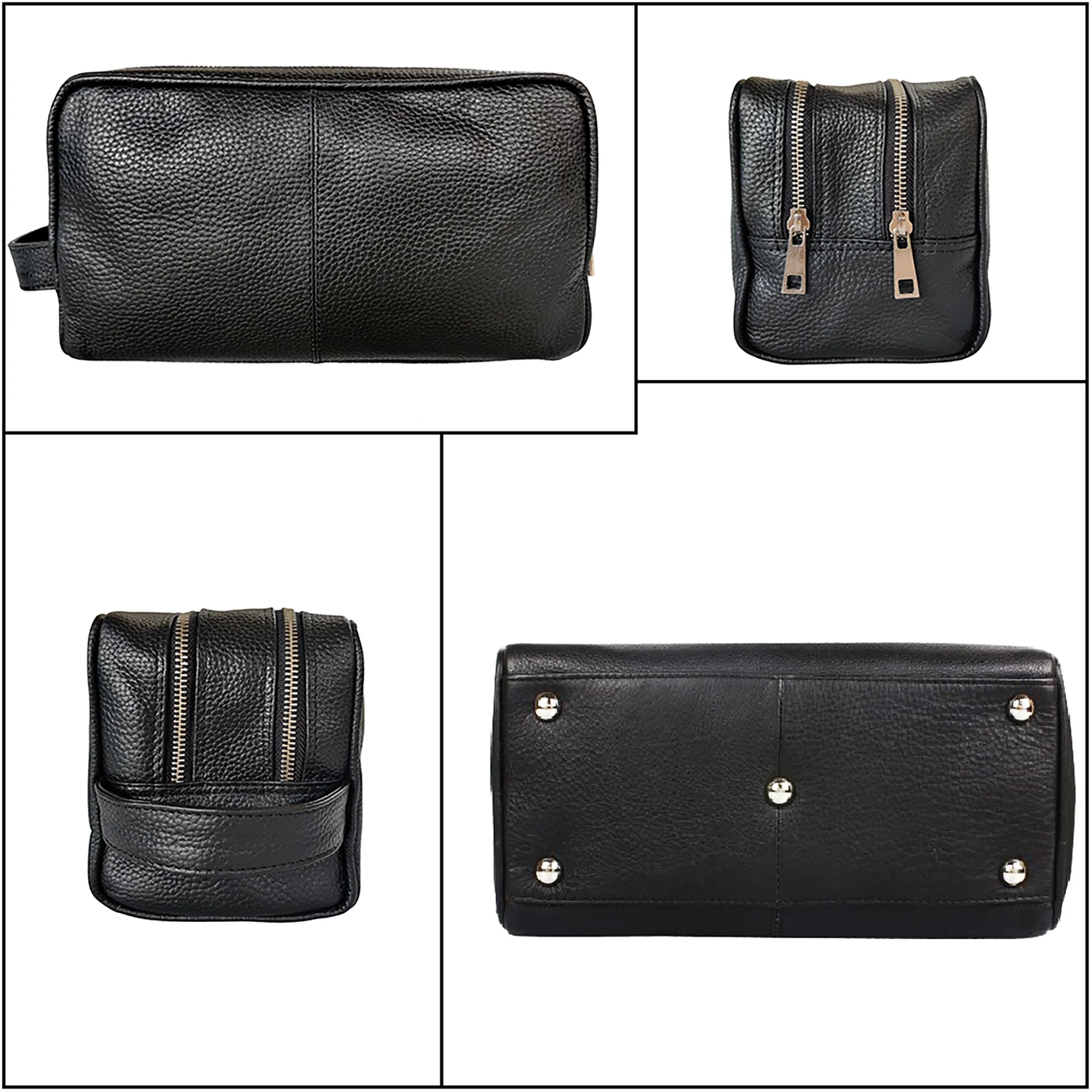 Johnny Leather Travel Toiletry Bag for Men & Women - Premium Black Leather Cosmetic Organizer - Perfect for Vacation, Gym & Business Trips