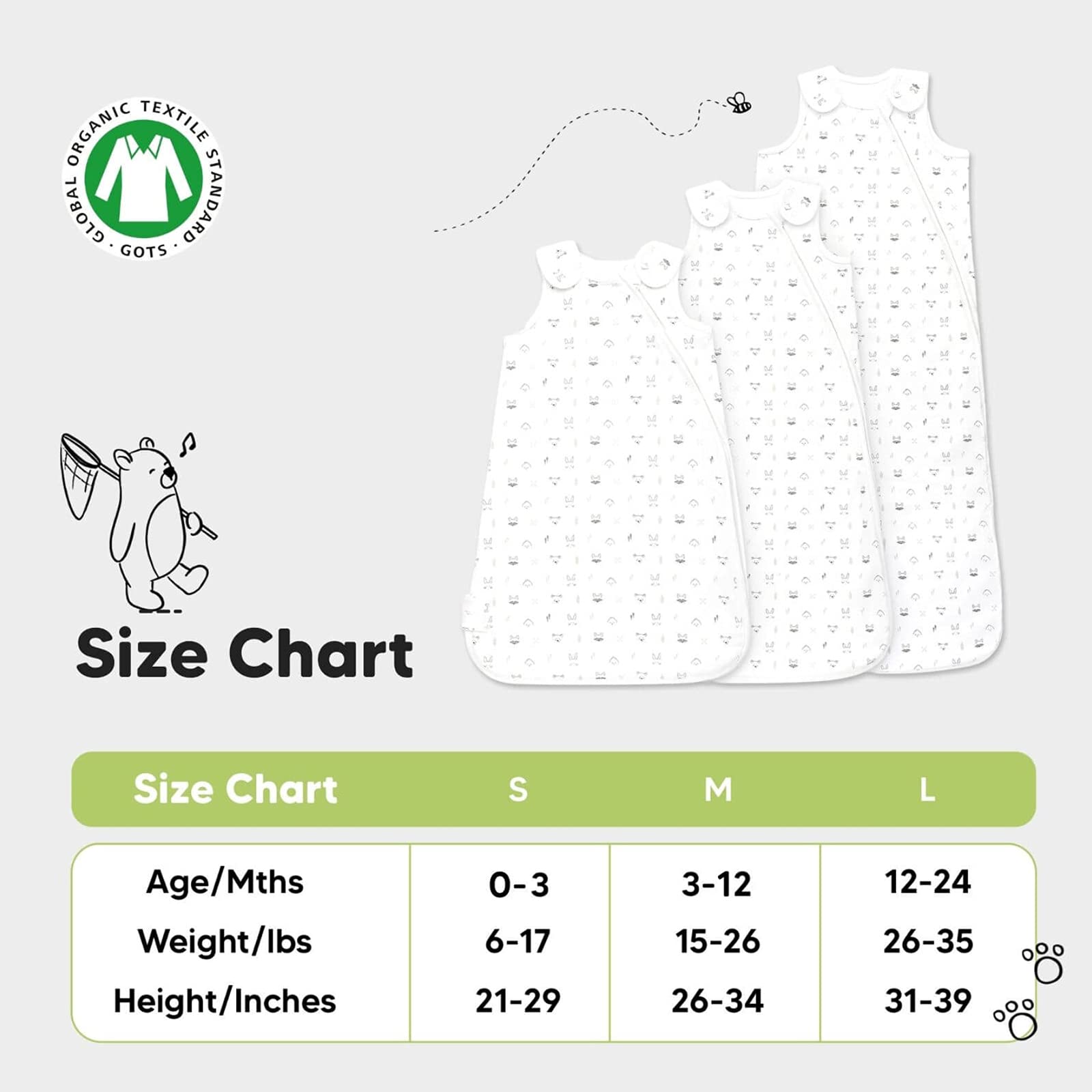 Organic Baby Sleep Sack Wearable Blanket 0-24 Months - Soft Cotton Baby Sleeping Bag for Newborn, Infant, Boy & Girl - Breathable Swaddle Blanket & Baby Sleeper for Safe Sleep - Perfect for Nursery, Daycare & Travel (KeaStory, Large 12-24M)