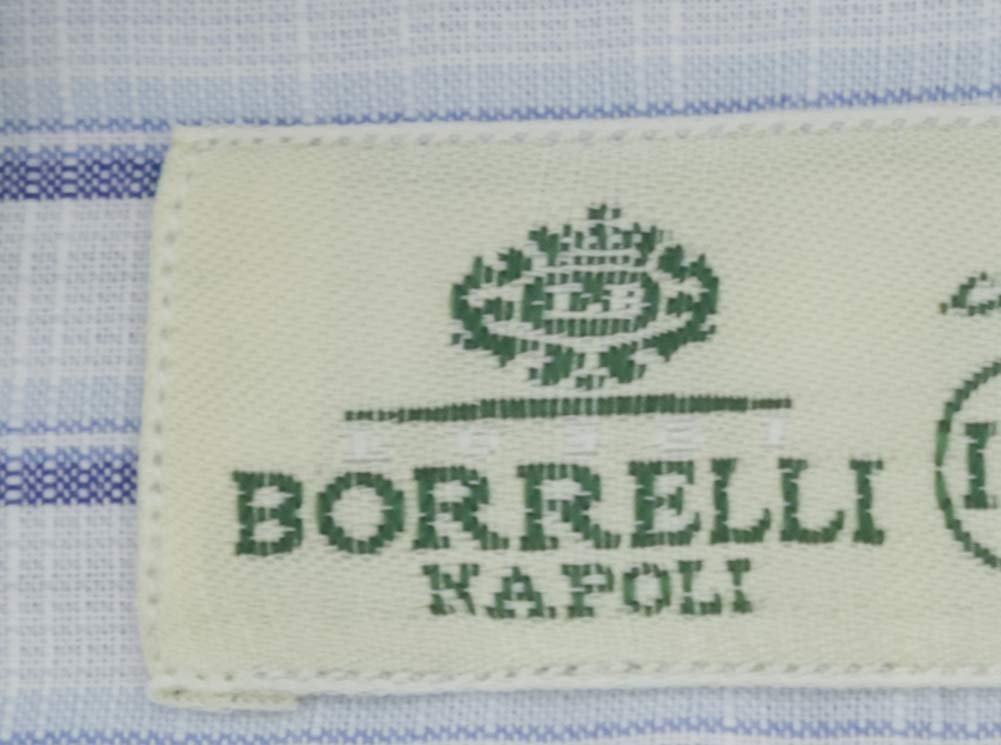Luigi Borrelli Men's Slim Fit Blue Striped Cotton Dress Shirt | Spread Collar Button Down Shirt | Size 15.5 Small | Perfect for Business Casual & Office Wear