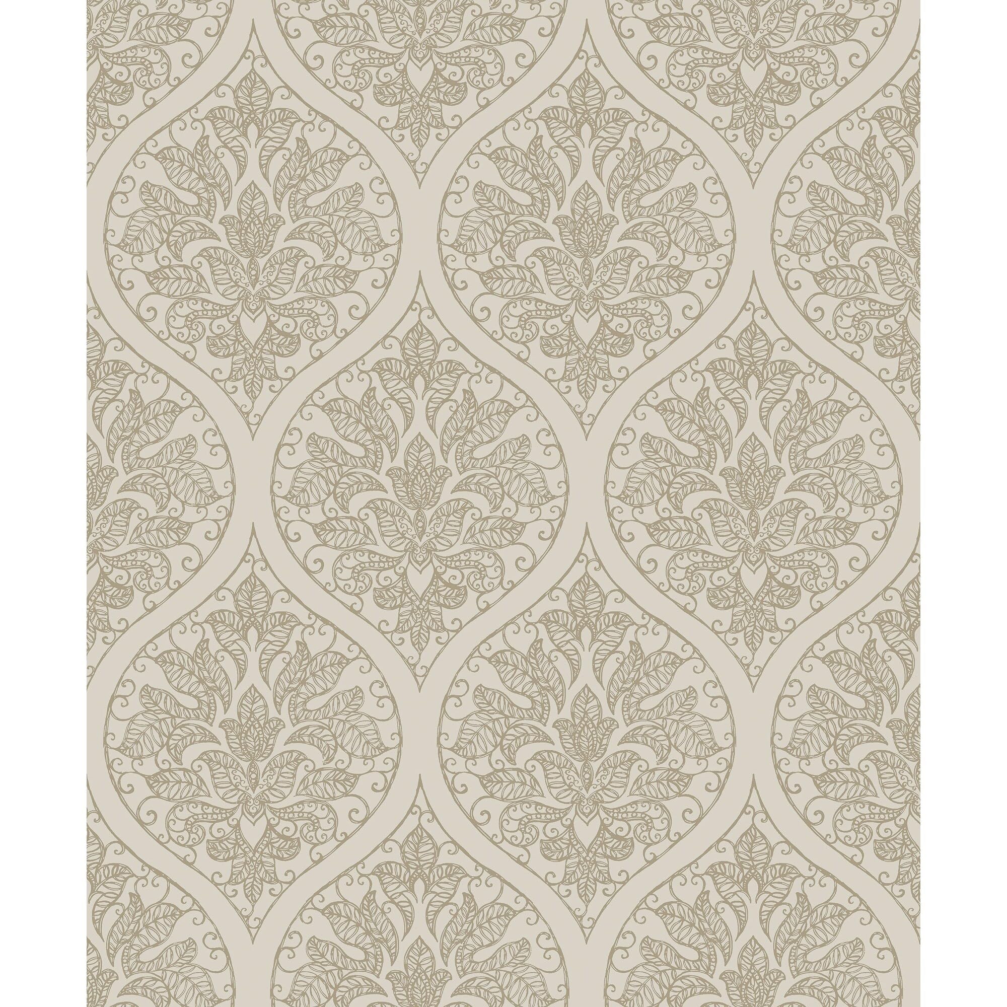 Emporium Henna Trellis Cream and Gold Wallpaper - Peel and Stick Removable Wallpaper for Bedroom, Living Room, Nursery - Floral Vintage Botanical Design Home Decor