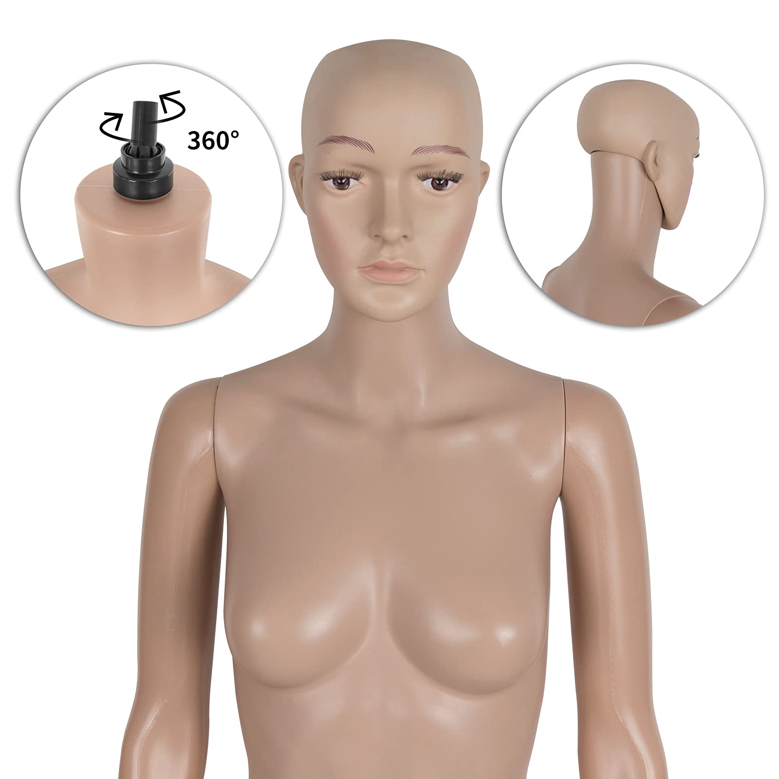 Adjustable Full-Body Dress Form Mannequin with Head & Metal Base - 69 Inches Realistic Display for Women's Clothing - Perfect for Tailoring, Fashion Design, and Boutique Displays