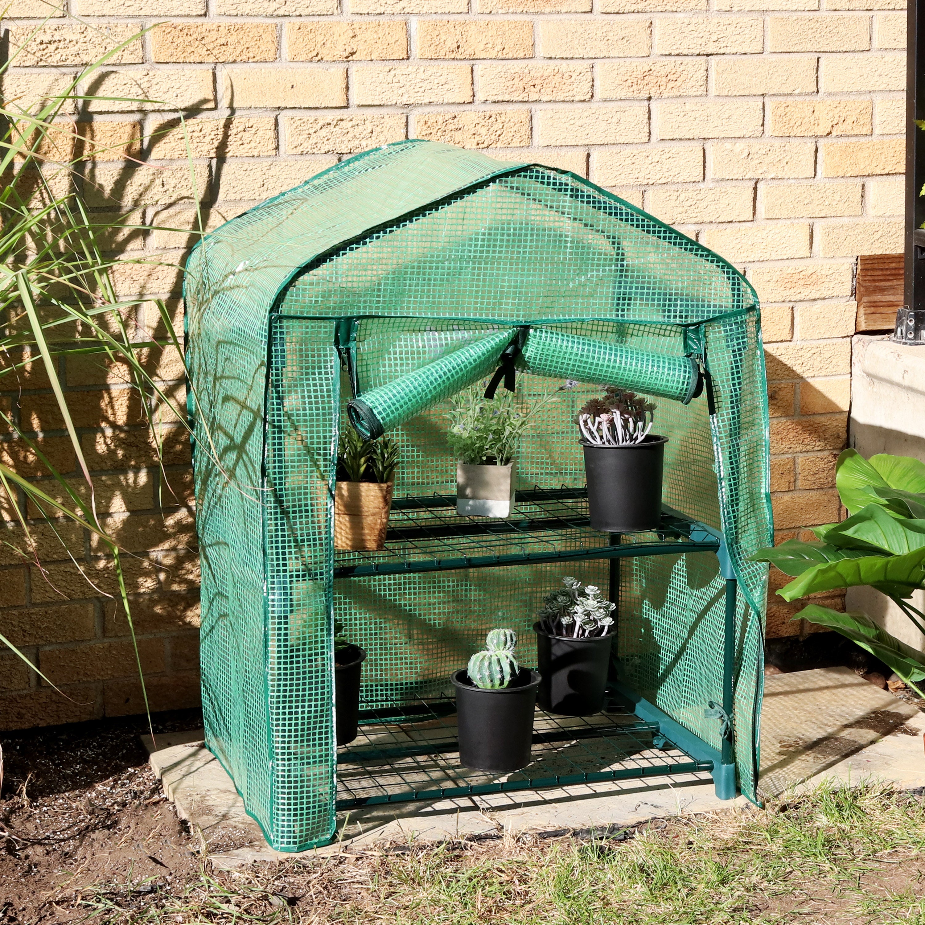 Portable 2-Tier Mini Greenhouse for Outdoors - Compact & Durable Plant Protection - Perfect for Balcony Gardening, Seed Starting & Small Space Plant Growing