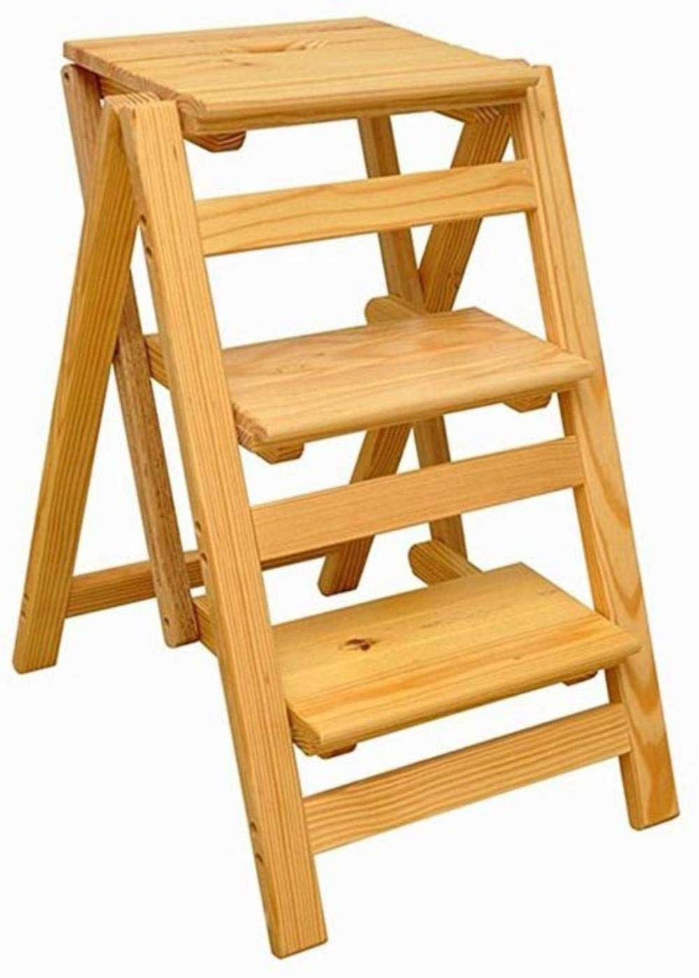 XHALERY 3-Step Solid Wood Folding Ladder Stool - Multifunctional Step Stool for Shelves, Kitchen, Bathroom & Home Storage - Compact & Portable for Easy Use