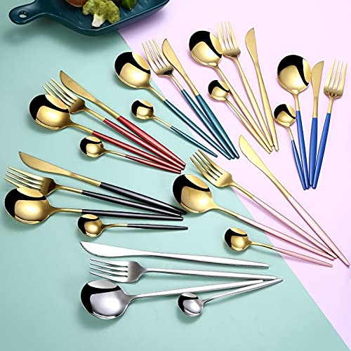 24-Piece Stainless Steel Silverware Flatware Set - Rose Gold Cutlery Set with Forks, Spoons & Knives for Western Dining, Dishwasher Safe Dinnerware - Perfect for Restaurants, Weddings & Home Entertaining