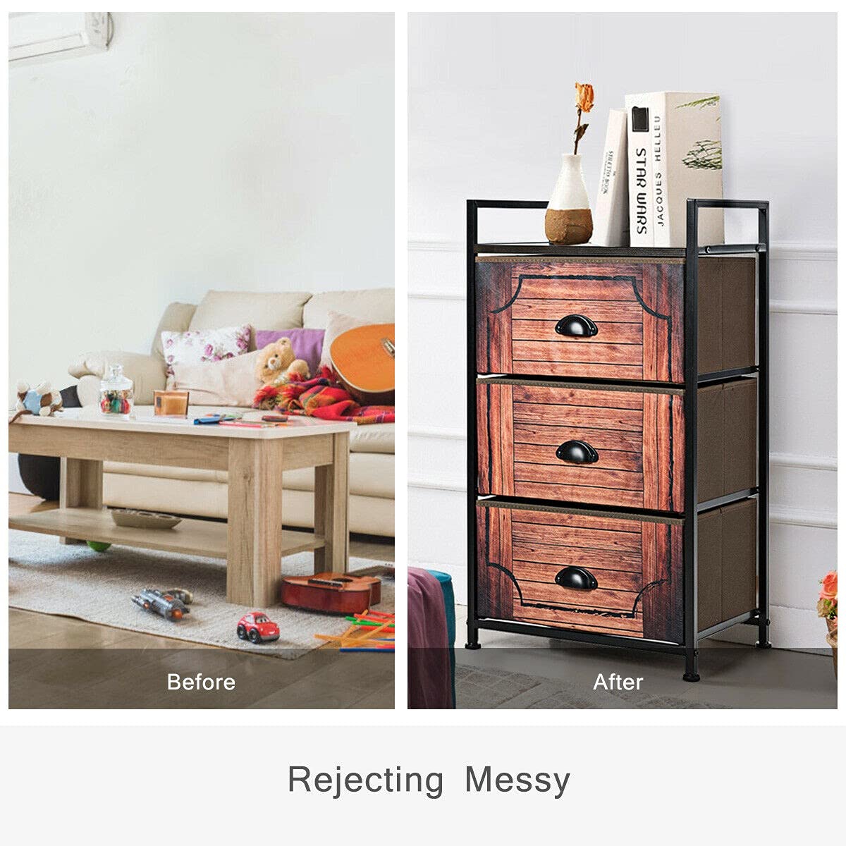 Safeplus 3-Drawer Fabric Dresser Storage Organizer - Sturdy Metal Frame with Wood Top & Easy-Pull Fabric Bins for Clothes, Toys, Bedroom & Nursery Organization | Space-Saving Closet Shelves for Home, Office & Dorm Room