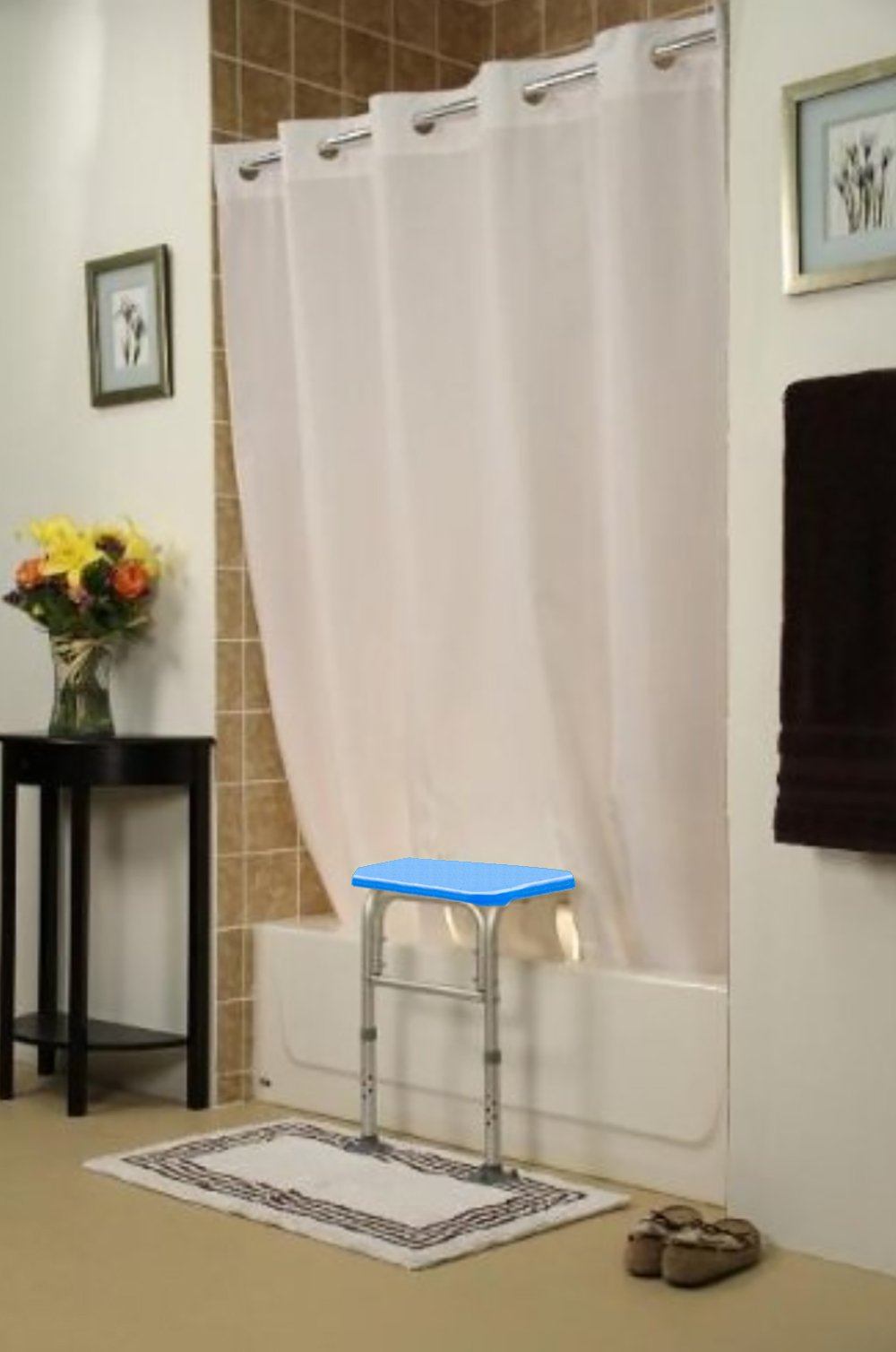 **Premium BenchMate Split Shower Curtain for Bath Transfer Benches – Waterproof Designer Fabric, Easy Hookless Quick-Attach System – Prevents Water Splashes & Keeps Floor Dry – Ideal for Elderly, Disabled & Mobility Aid Users**