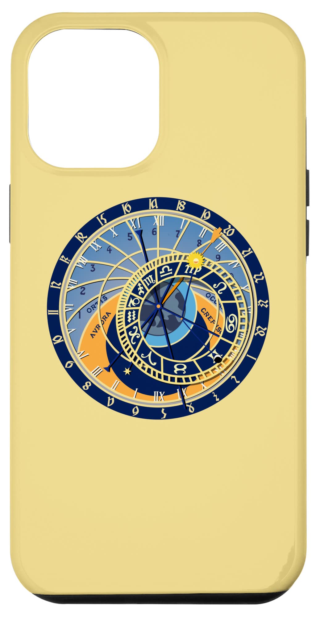 iPhone 12 Pro Max Case - Prague Astronomical Clock Design - Bohemian Style Czech Republic Souvenir Phone Cover - Perfect for Travel Enthusiasts & History Lovers