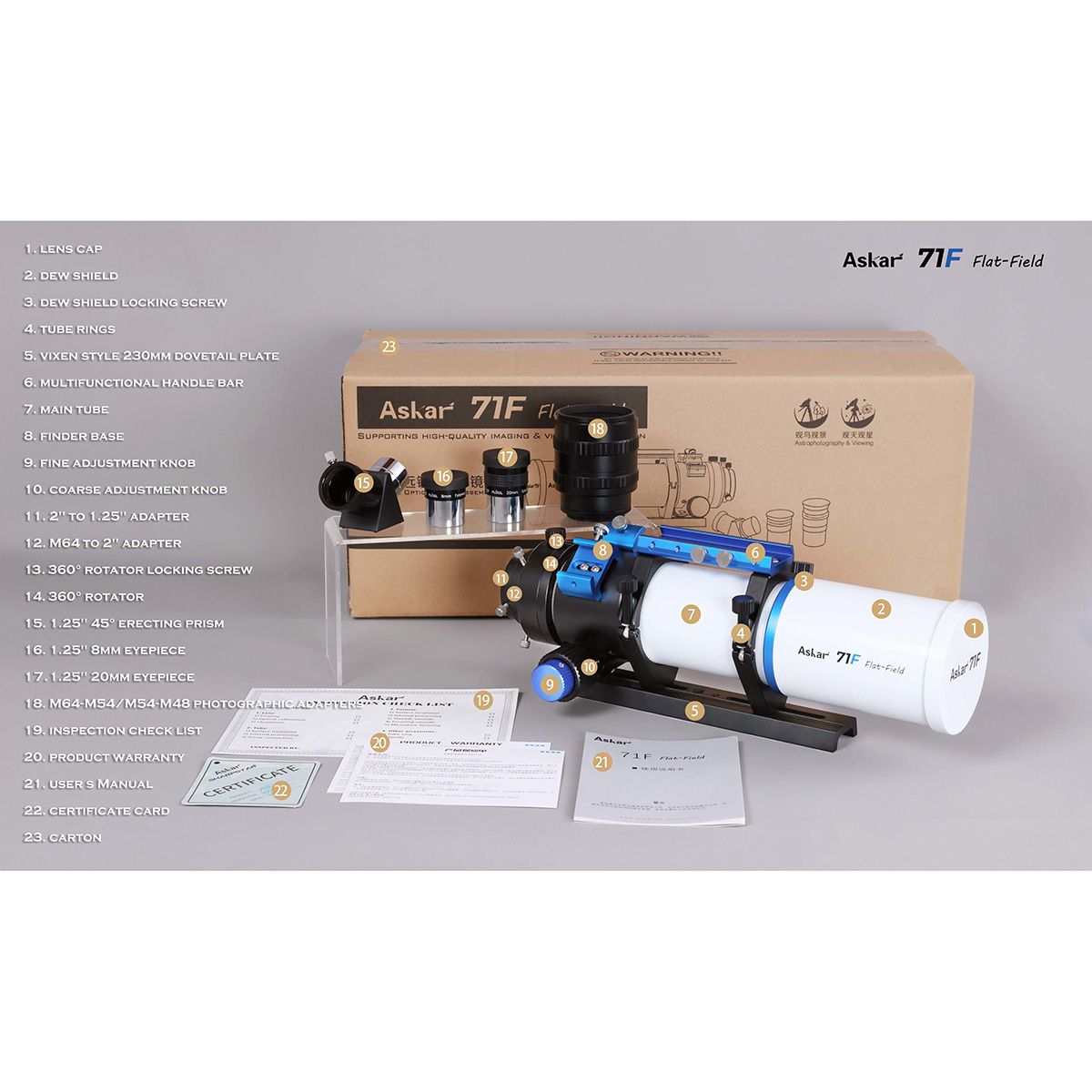 Askar 71F 70mm f/6.9 Quadruplet Flat Field Astrograph Telescope - Premium Astrophotography Telescope for Deep Space Imaging, Star Gazing & Night Sky Observation