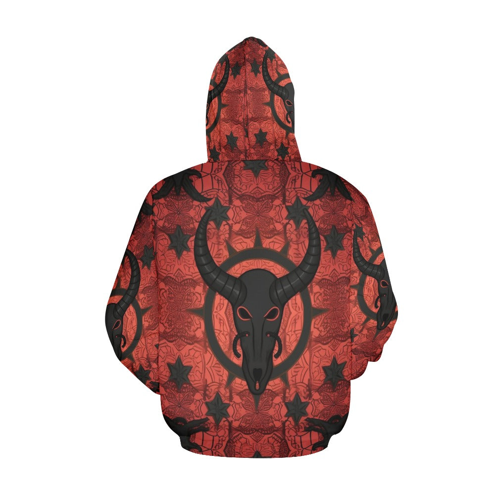 Baphomet Red Hoodie for Men & Women - Gothic Occult Pullover Sweatshirt | Perfect for Halloween, Cosplay & Alternative Fashion