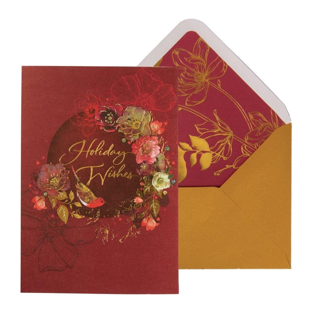 Robin and Flowers Christmas Card - Elegant Holiday Greeting Cards for Family & Friends - Perfect for Christmas Wishes, Holiday Parties & Festive Decorations