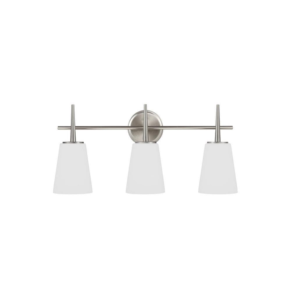 Sea Gull Lighting 4440403-962 Driscoll 3-Light Wall Sconce & Bathroom Vanity Light Fixture - Brushed Nickel Finish - Perfect for Bathroom, Bedroom, and Hallway Lighting