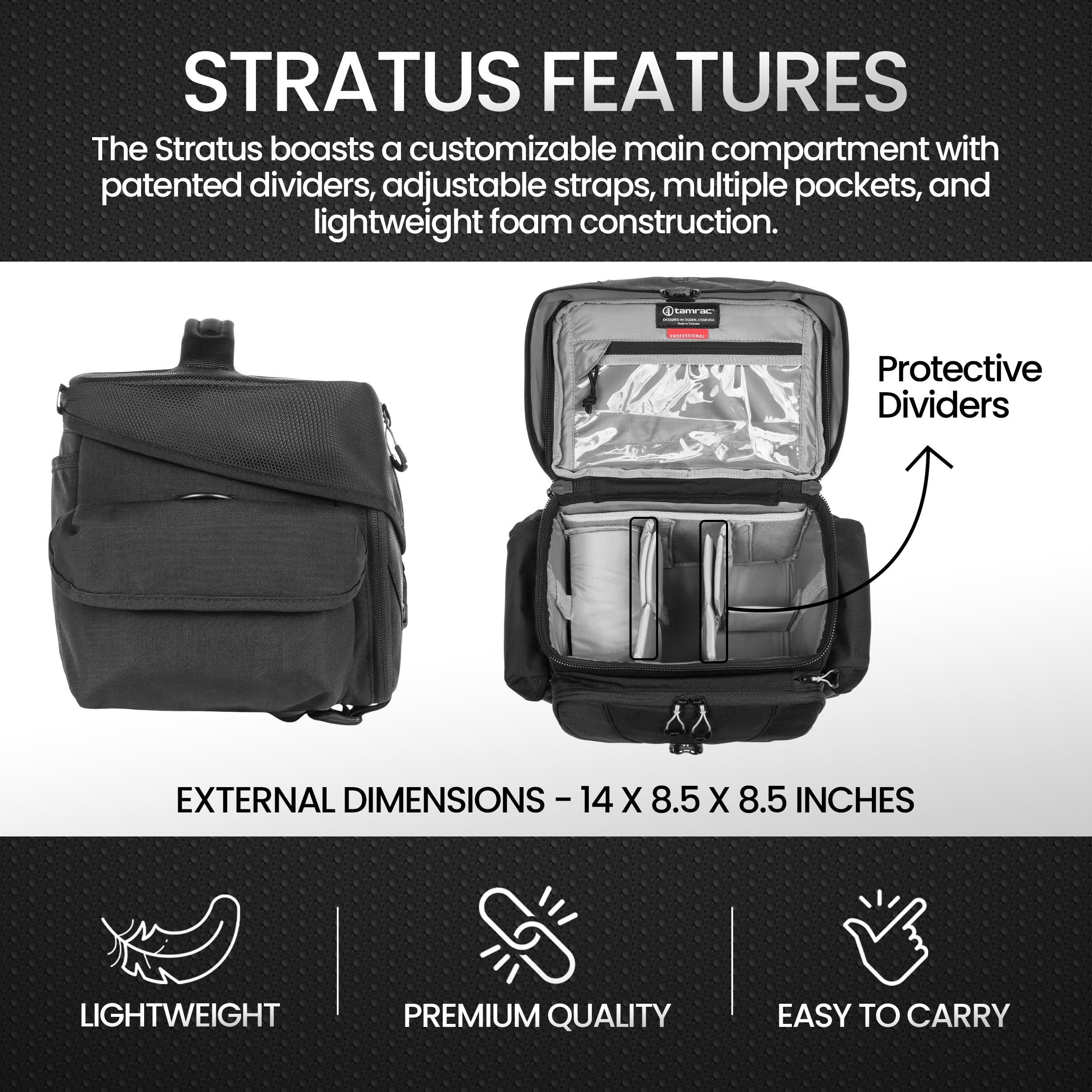 Tamrac Stratus 6 DSLR & Mirrorless Camera Bag - Waterproof Shoulder Bag for Photographers with Tripod Holder & Accessory Pockets (Black) - Perfect for Travel, Hiking & Outdoor Photography