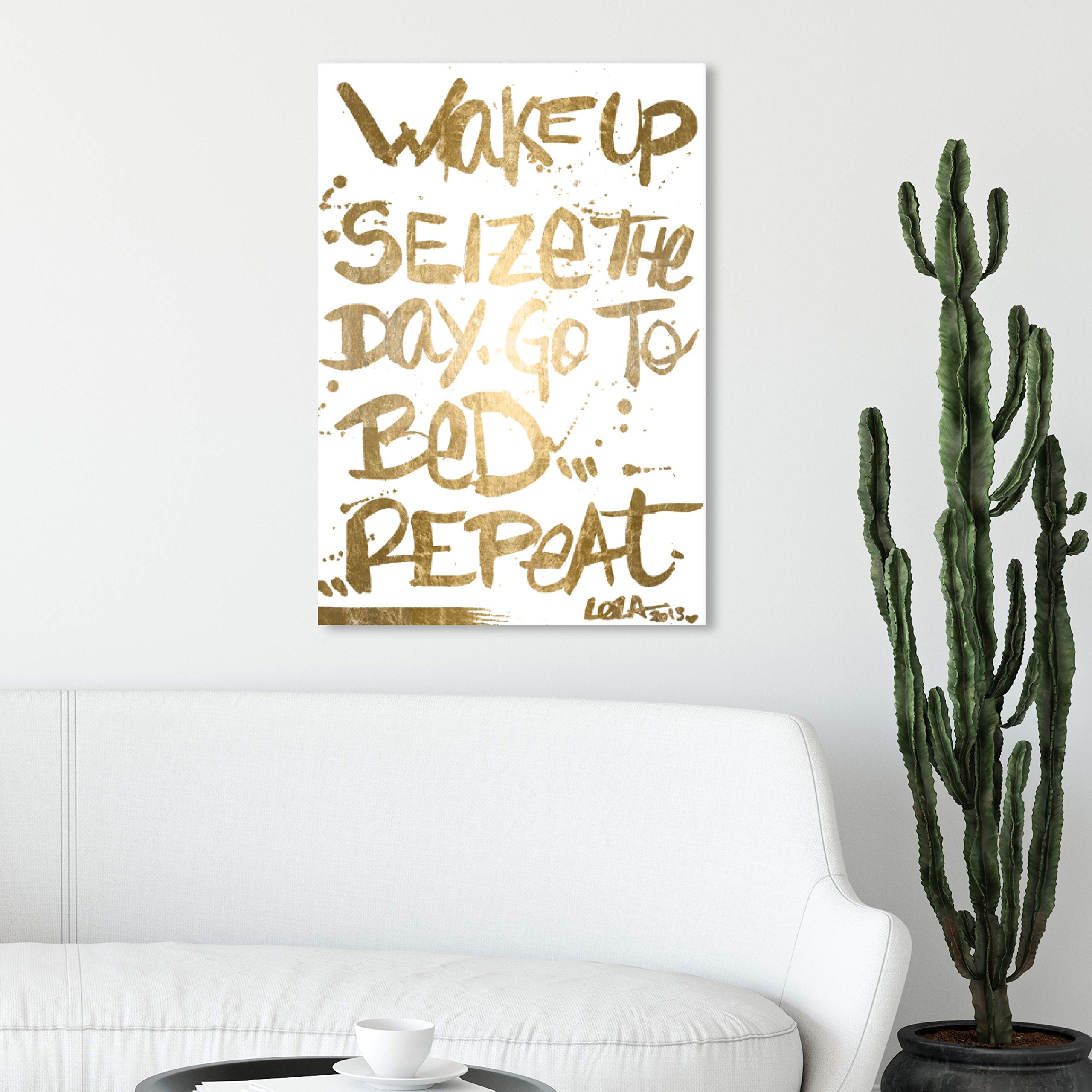 Oliver Gal Artist Co. 'Seize The Day' Gold Foil Wall Art Canvas Print - 20x30 Inch Motivational Quote Home Decor for Living Room, Bedroom & Office - White & Gold Typography Artwork