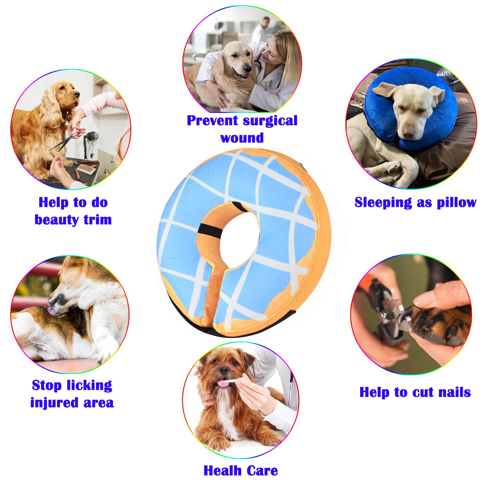 Katoggy Inflatable Dog Cone Collar - Soft Adjustable Blow Up Donut E-Collar for Small, Medium & Large Dogs & Cats - Post Surgery Recovery, Wound Protection & Comfort (Ideal for Spay/Neuter, Injuries & Vet Visits)