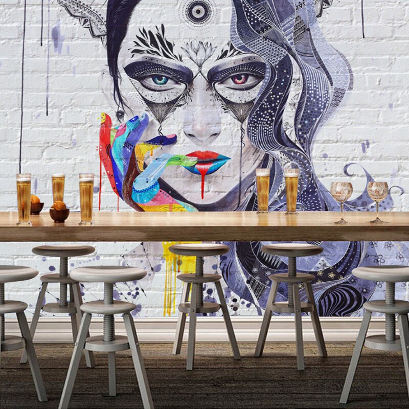 Abstract Masked Girl Cover Girl Wallpaper - Modern Home Wall Decor for Living Room, Bedroom & Office | Peel & Stick Removable Wall Mural