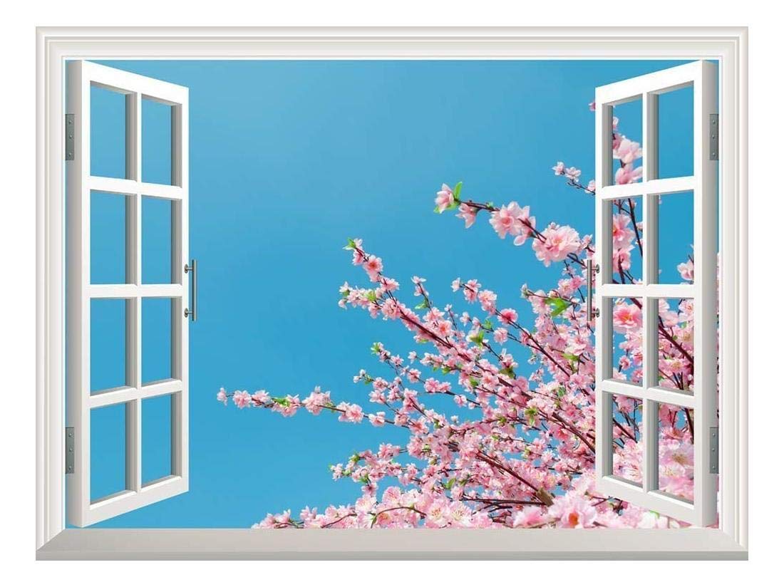 Wall26 Removable Cherry Blossom Wall Sticker - Sakura Flowers Under Blue Sky | 24