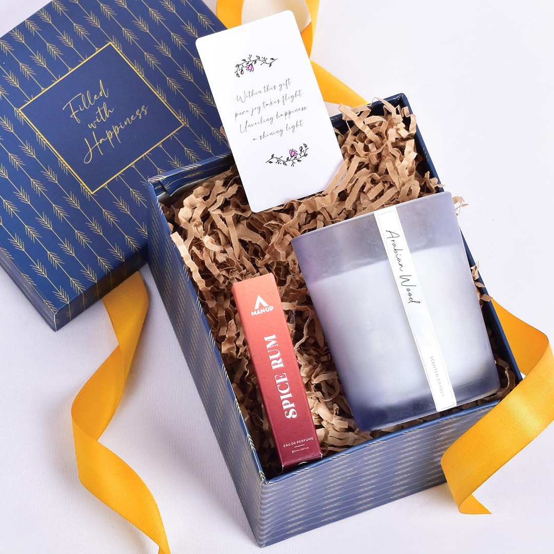 Gleevers Luxury Men's Birthday Gift Set - 2 Pack with Spice Rum Cologne (8ml) & Arabian Wood Scented Candle (250g) - Perfect Anniversary Gift for Husband, Valentine's Day Present for Boyfriend, Birthday Gift for Brother - Ideal for Romantic Evenings & Special Occasions