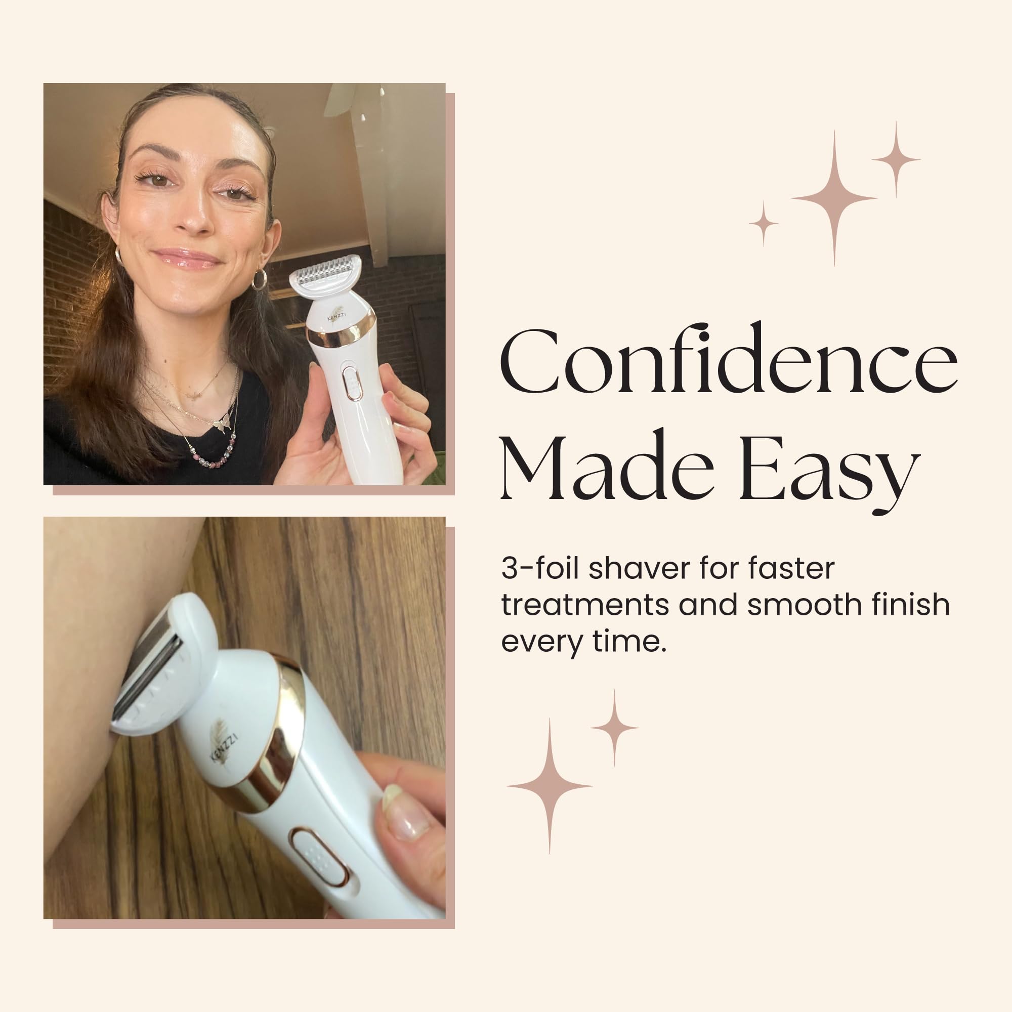 Kenzzi Electric Shaver for Women - 3-Blade Rechargeable Bikini Trimmer & Body Shaver - Wet/Dry Use for Legs, Underarms, Bikini Area - Cordless Razor for Sensitive Skin - Perfect for Travel, Gym & Quick Hair Removal at Home